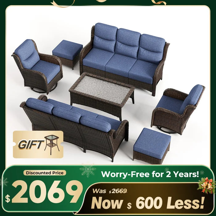 Hawthorne 7 Pieces Outdoor Wicker Sofas & Chairs Set With Ergonomic backrest Design & Comfort Cushions
