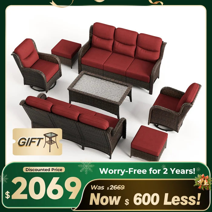 Hawthorne 7 Pieces Outdoor Wicker Sofas & Chairs Set With Ergonomic backrest Design & Comfort Cushions