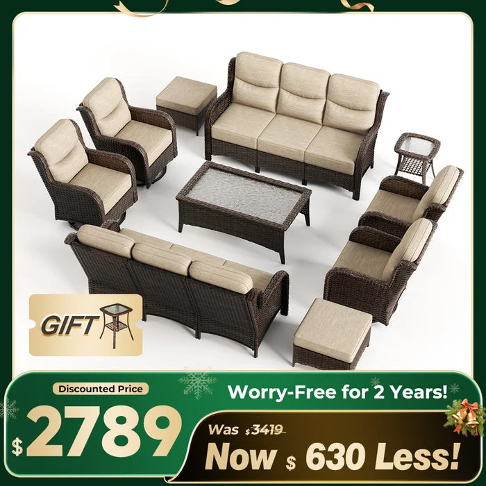 Hawthorne 8 Pieces All Weather Outdoor Wicker Sofa Set with Tables and Cushions for Backyard