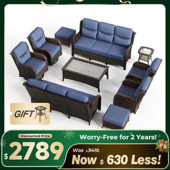 Hawthorne 8 Pieces All Weather Outdoor Wicker Sofa Set with Tables and Cushions for Backyard