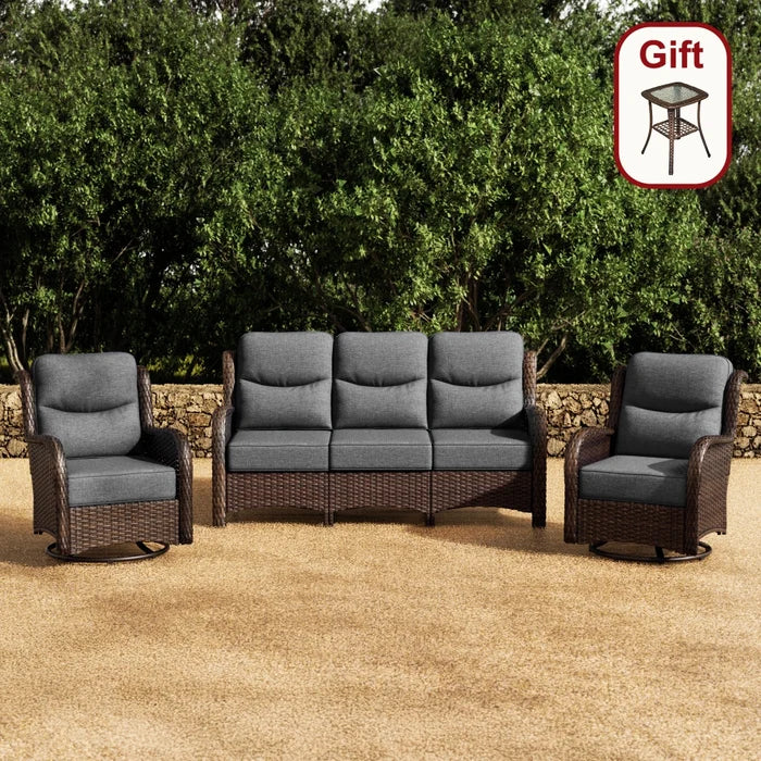 Hawthorne 5 Seater Patio Rattan Sofa Set with Swivel Chairs