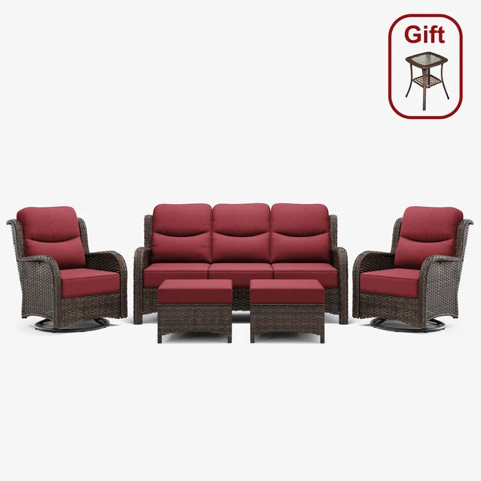 Hawthorne 5 Piece Patio Rattan Sofa Set with Swivel Chairs & Ottomans