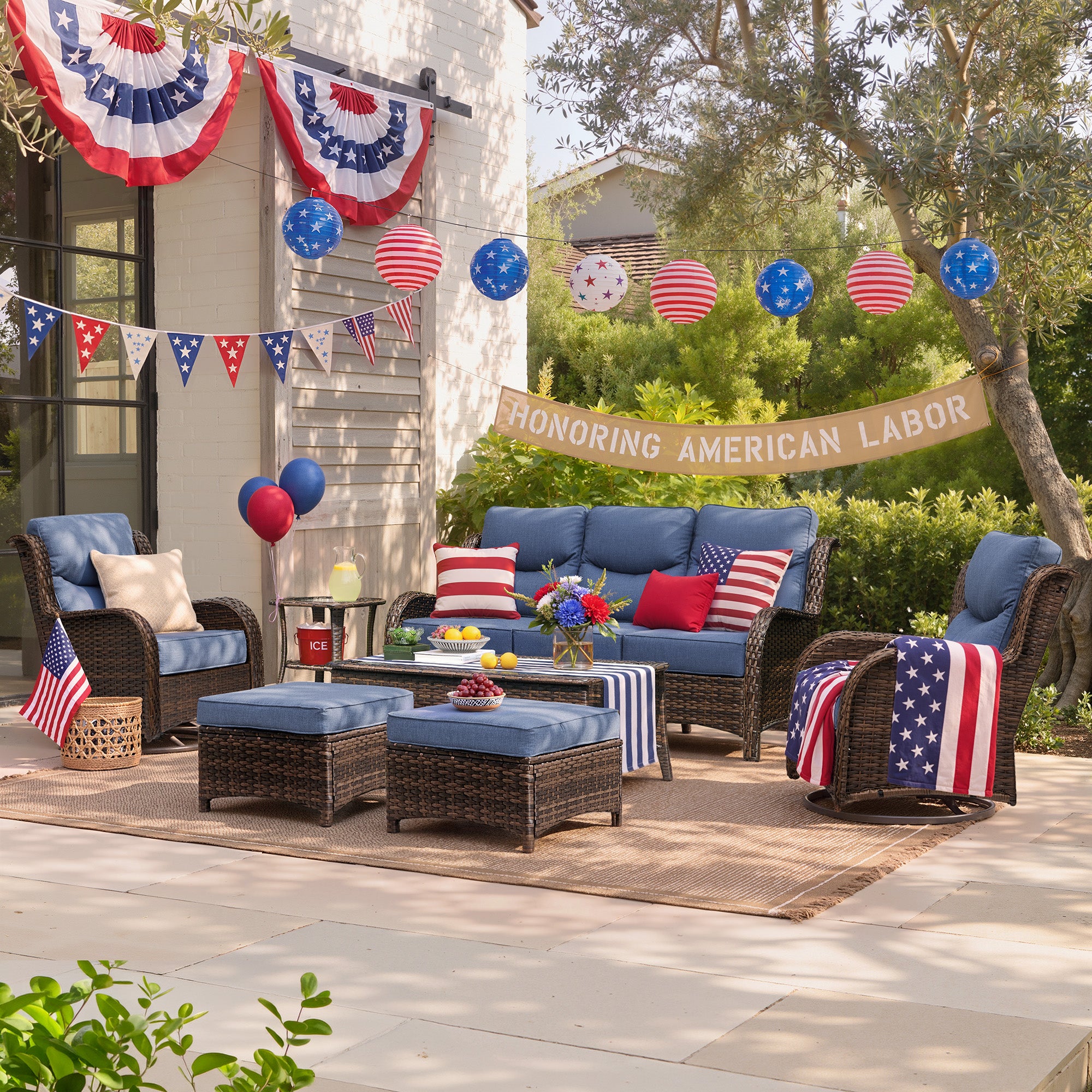 Hawthorne 9 Piece All Weather Outdoor Wicker Furniture Set With Removable Black Covers