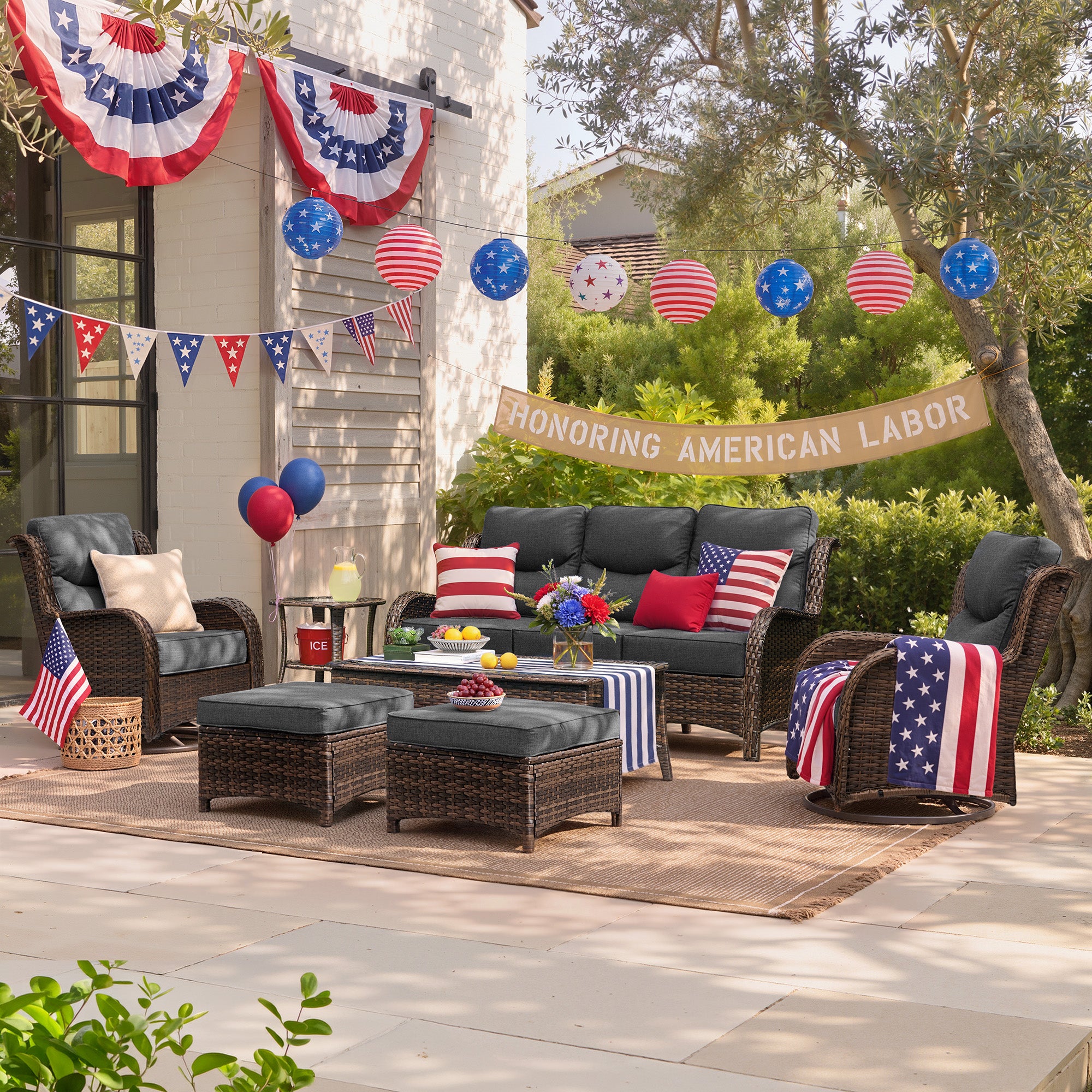 Hawthorne 6 Pieces Outdoor Wicker Sofa Set With Ergonomic backrest Design & Comfort Cushions
