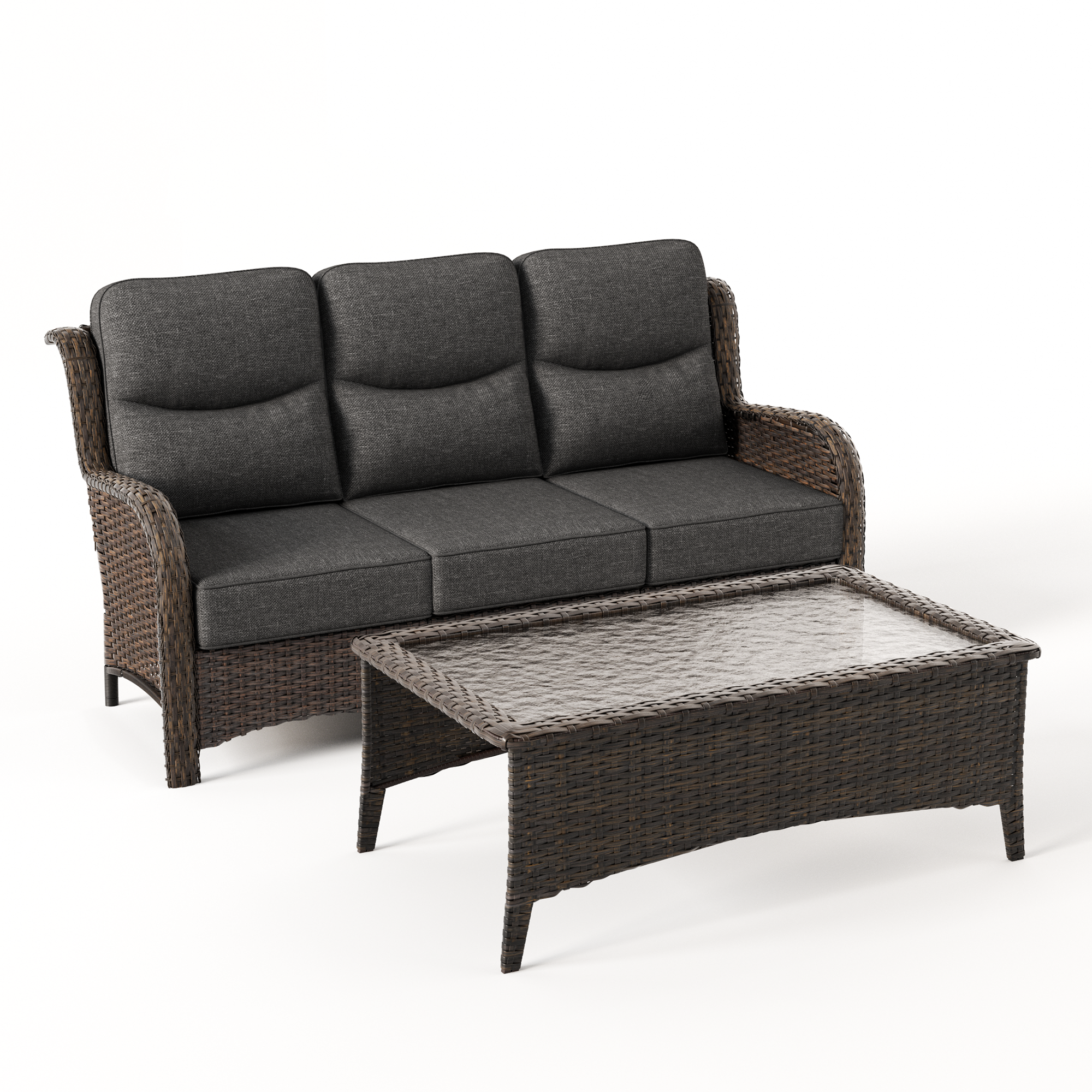 Hawthorne 2 Piece Patio Wicker Sofa Set With Coffee Table