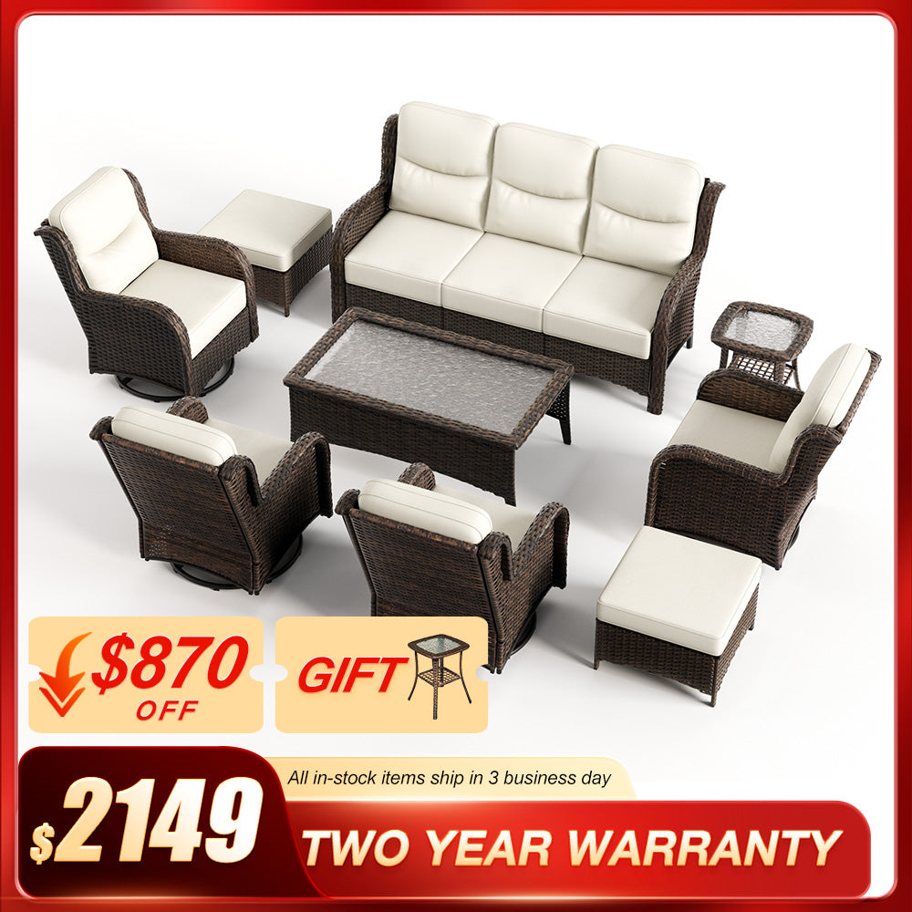Hawthorne 9 Pieces All Weather Outdoor Wicker Sofa Set with Tables and Cushions for Backyard