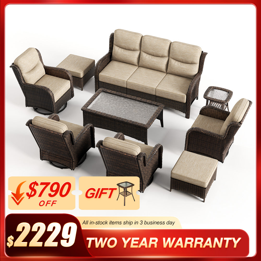 Hawthorne 9 Pieces All Weather Outdoor Wicker Sofa Set with Tables and Cushions for Backyard