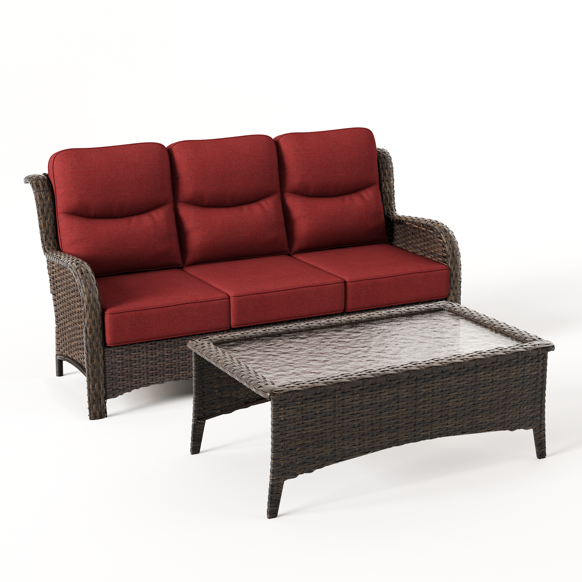 Hawthorne 2 Piece Patio Wicker Sofa Set With Coffee Table