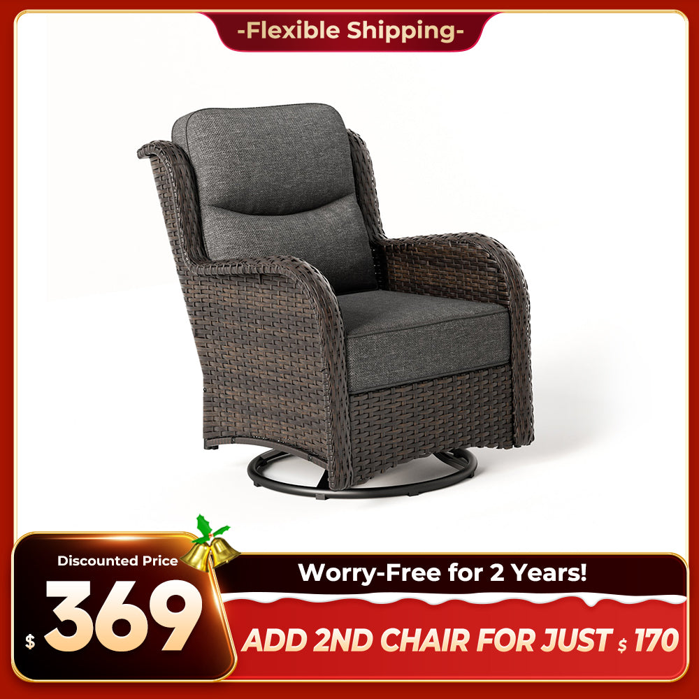 Hawthorne 360° Swivel Outdoor Wicker Gliding Chair With 6-Inch Cushion & Sturdy Base