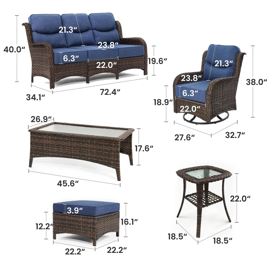 Hawthorne 6 Pieces Outdoor Wicker Sofa Set With 7.5 ft Pre-Lit Noble Fir Christmas Tree