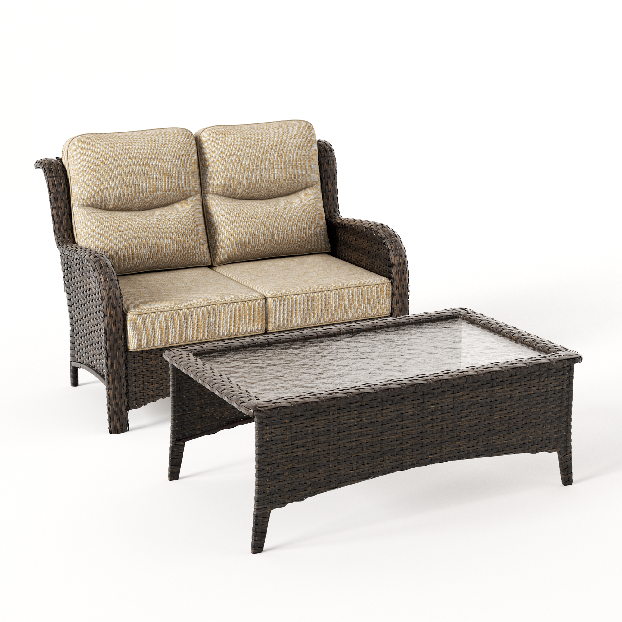 Hawthorne 2 Piece Patio Wicker Loveseat Set With Coffee Table