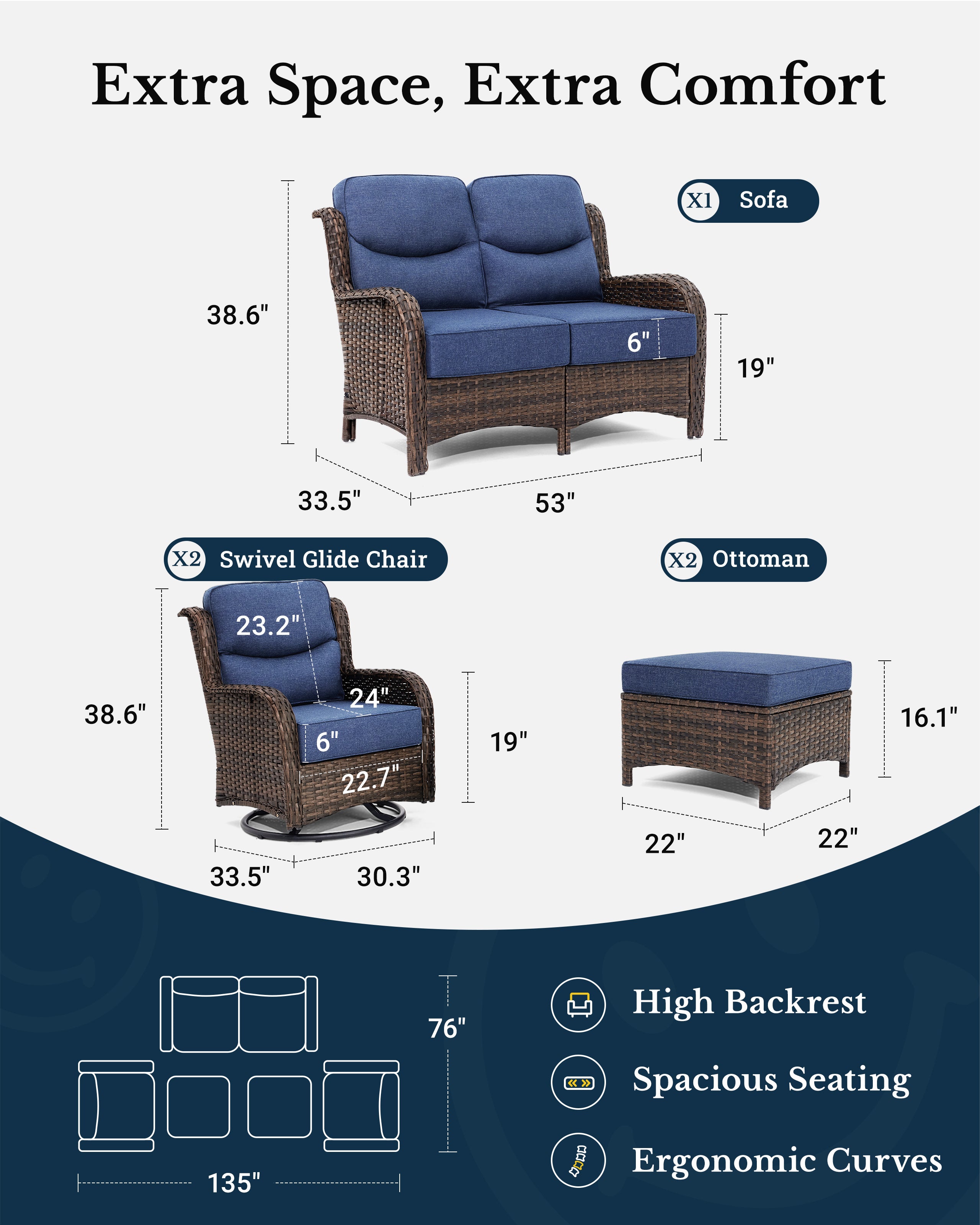 5 Pieces Loveseat Set