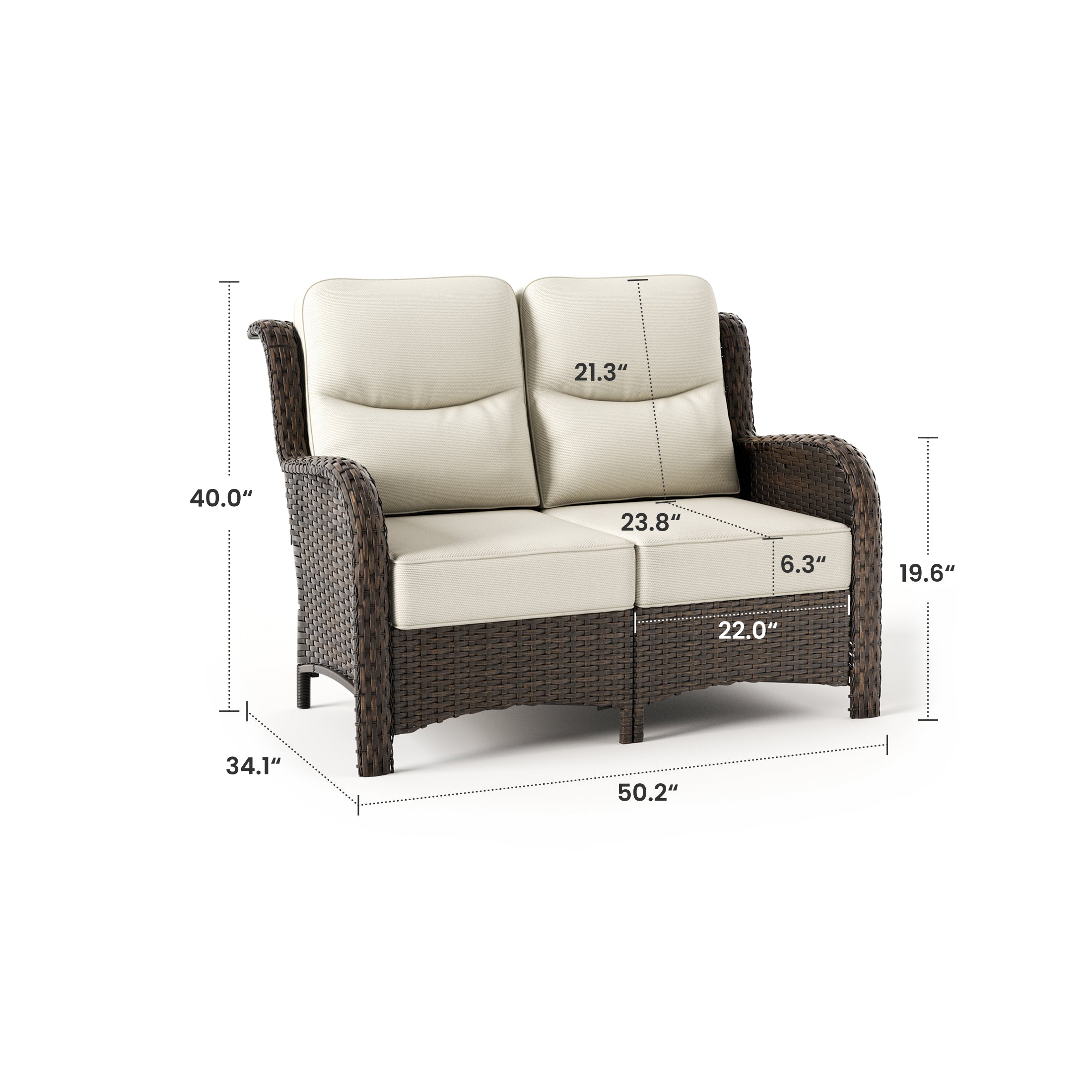 Hawthorne Patio Rattan 2 Seater Loveseat With High Back Design & 6-Inch Cushions
