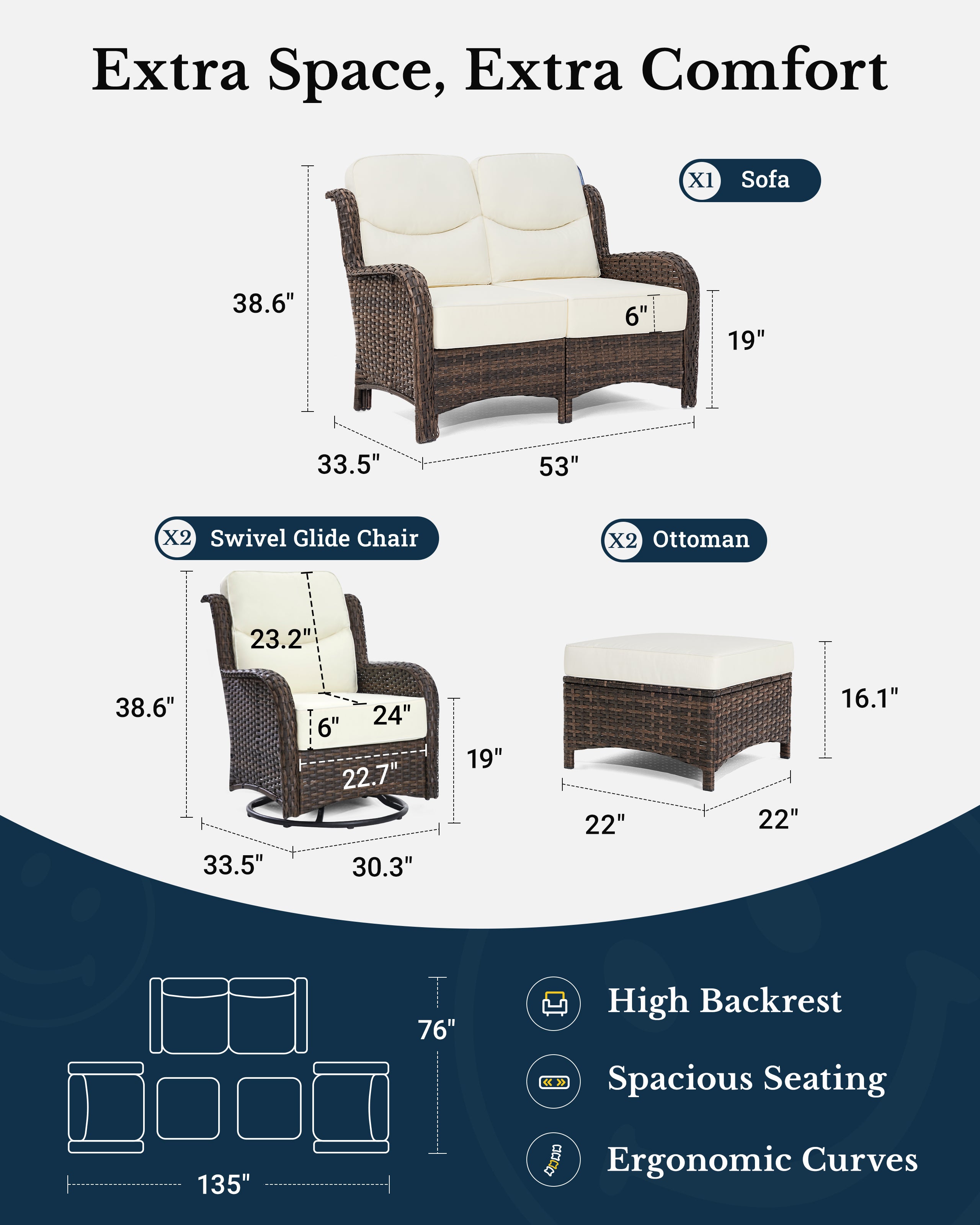 5 Pieces Loveseat Set