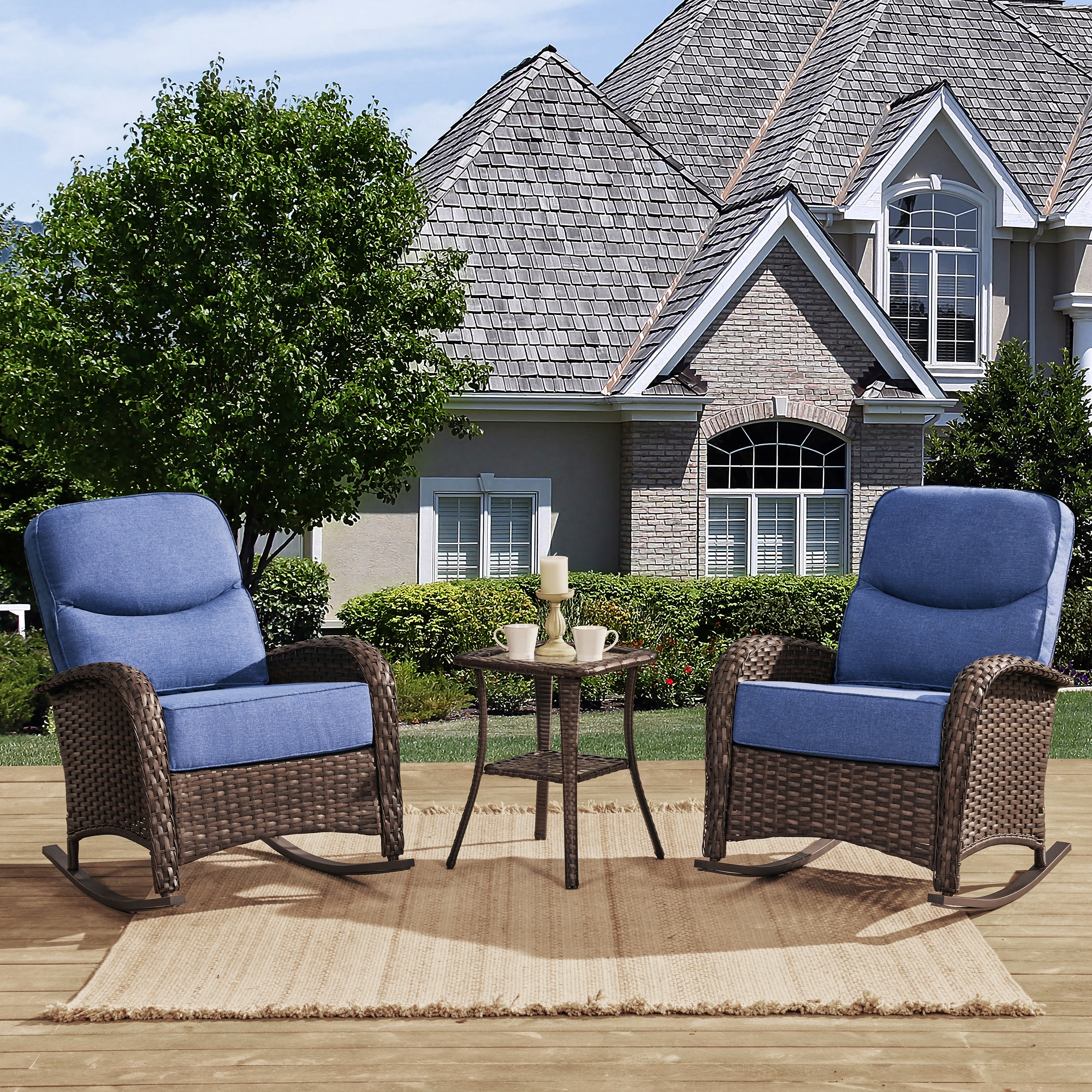 Classic Rattan Rocking Conversation Set