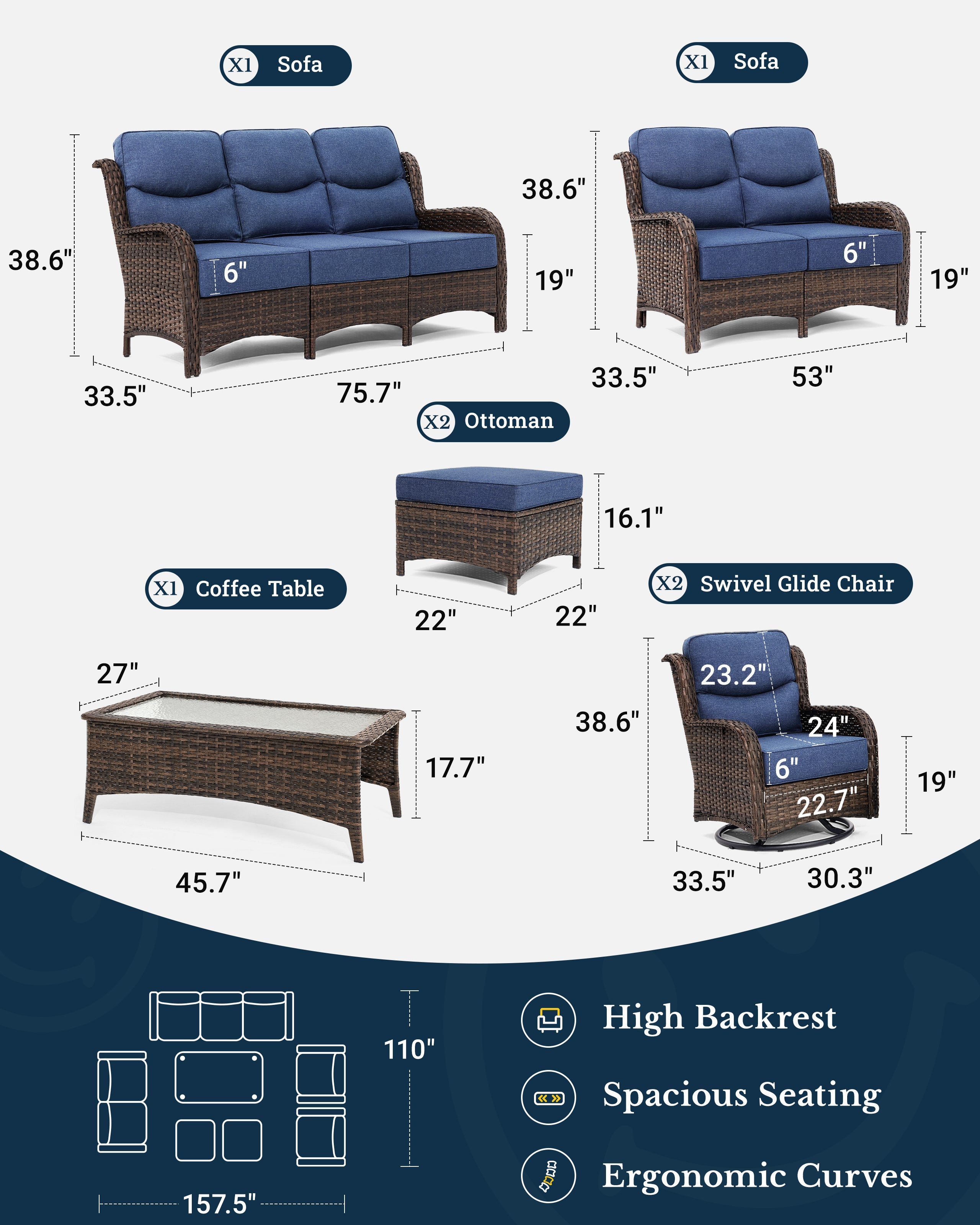 7 Pieces Sofa Set