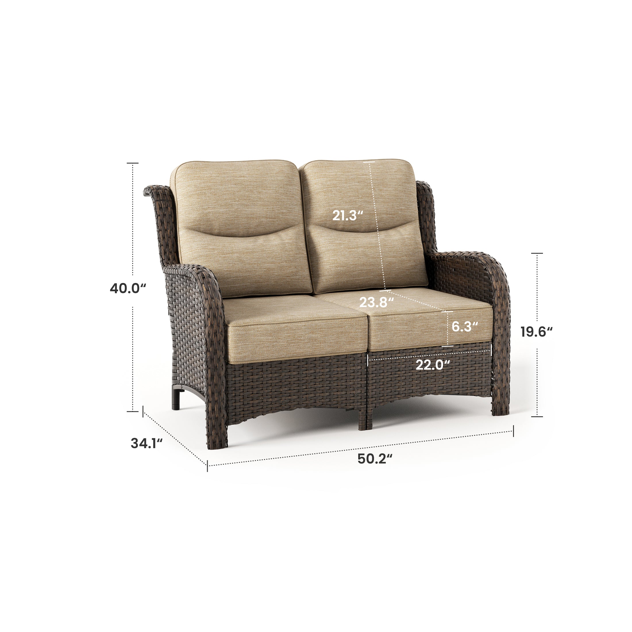 Hawthorne Patio Rattan 2 Seater Loveseat With High Back Design & 6-Inch Cushions
