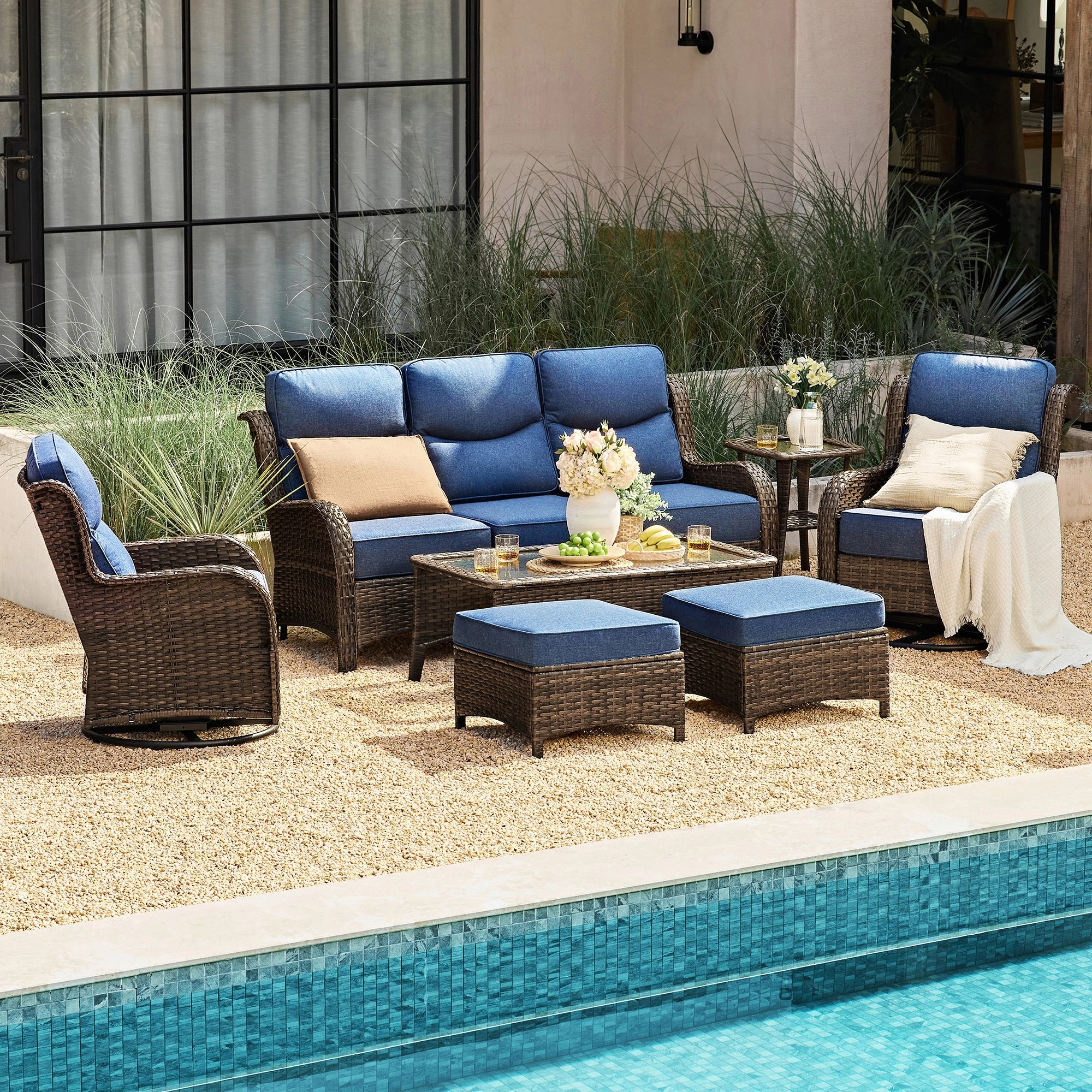 Hawthorne 9 Piece All Weather Outdoor Wicker Furniture Set With Removable Black Covers