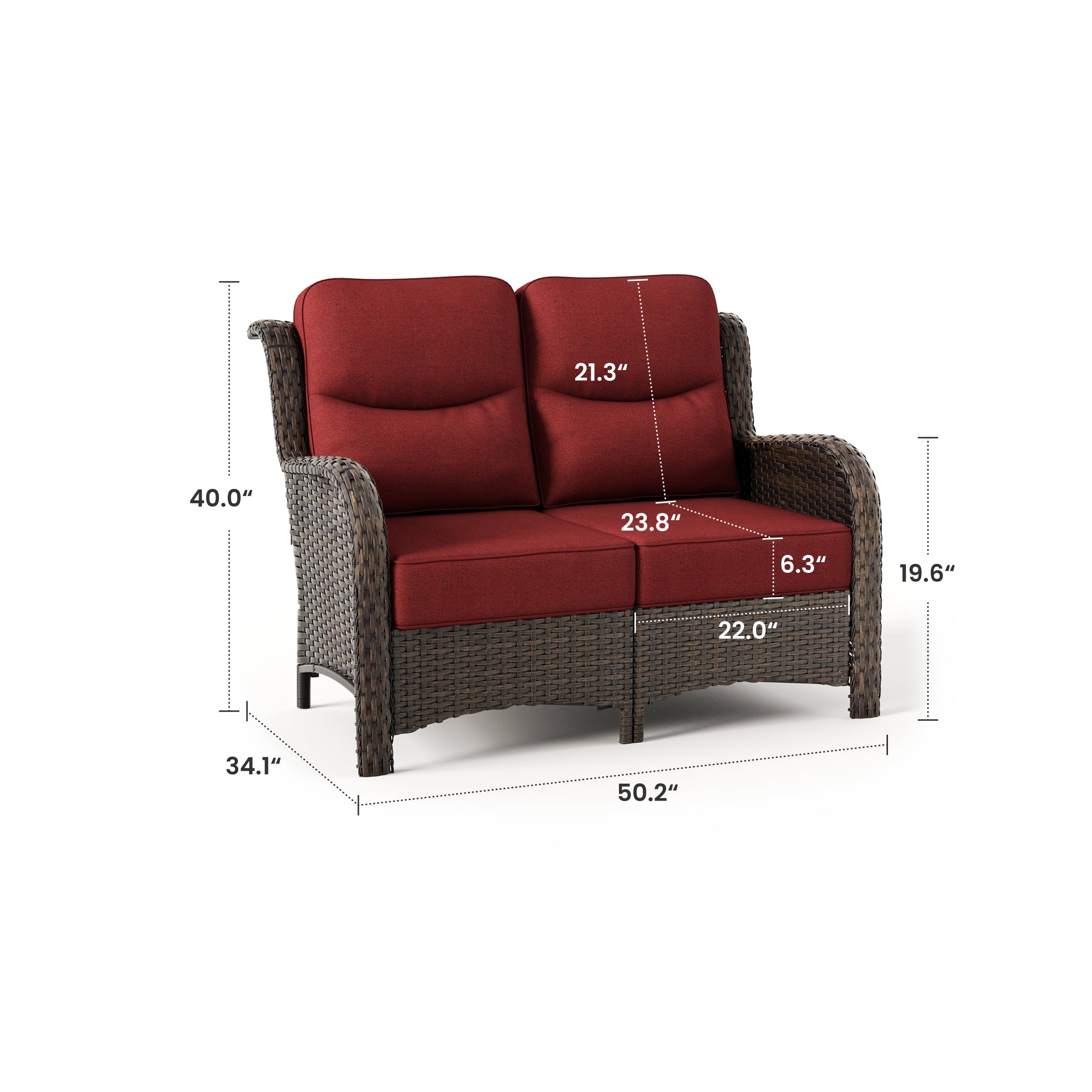 Hawthorne Patio Rattan 2 Seater Loveseat With High Back Design & 6-Inch Cushions