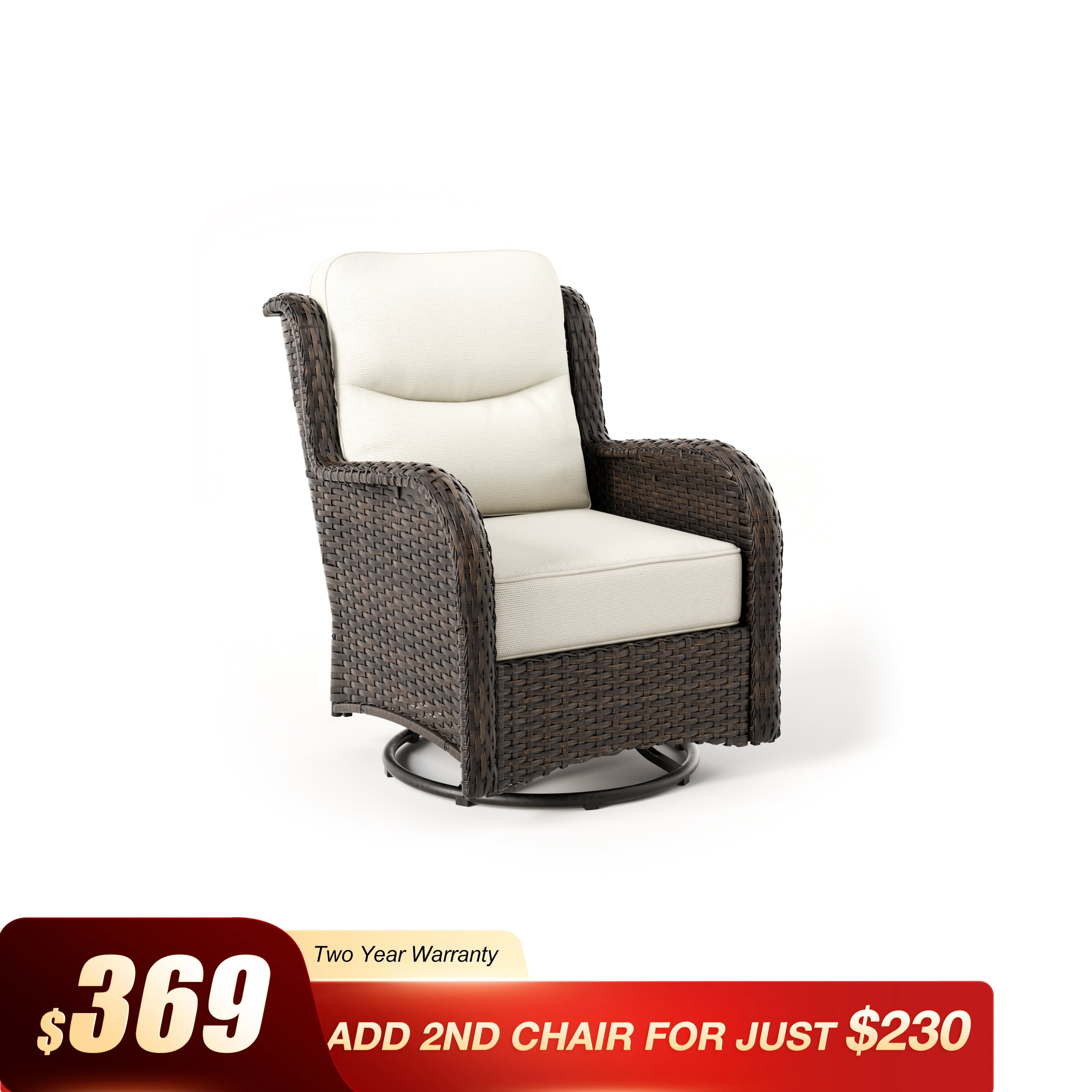 Hawthorne 360° Swivel Outdoor Wicker Gliding Chair With 6-Inch Cushion & Sturdy Base