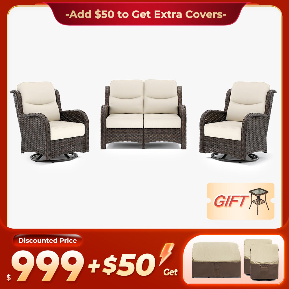 【Extra Covers: $50 More】Hawthorne 6 Piece Patio Rattan Loveseat Set With Extra All Weather Covers