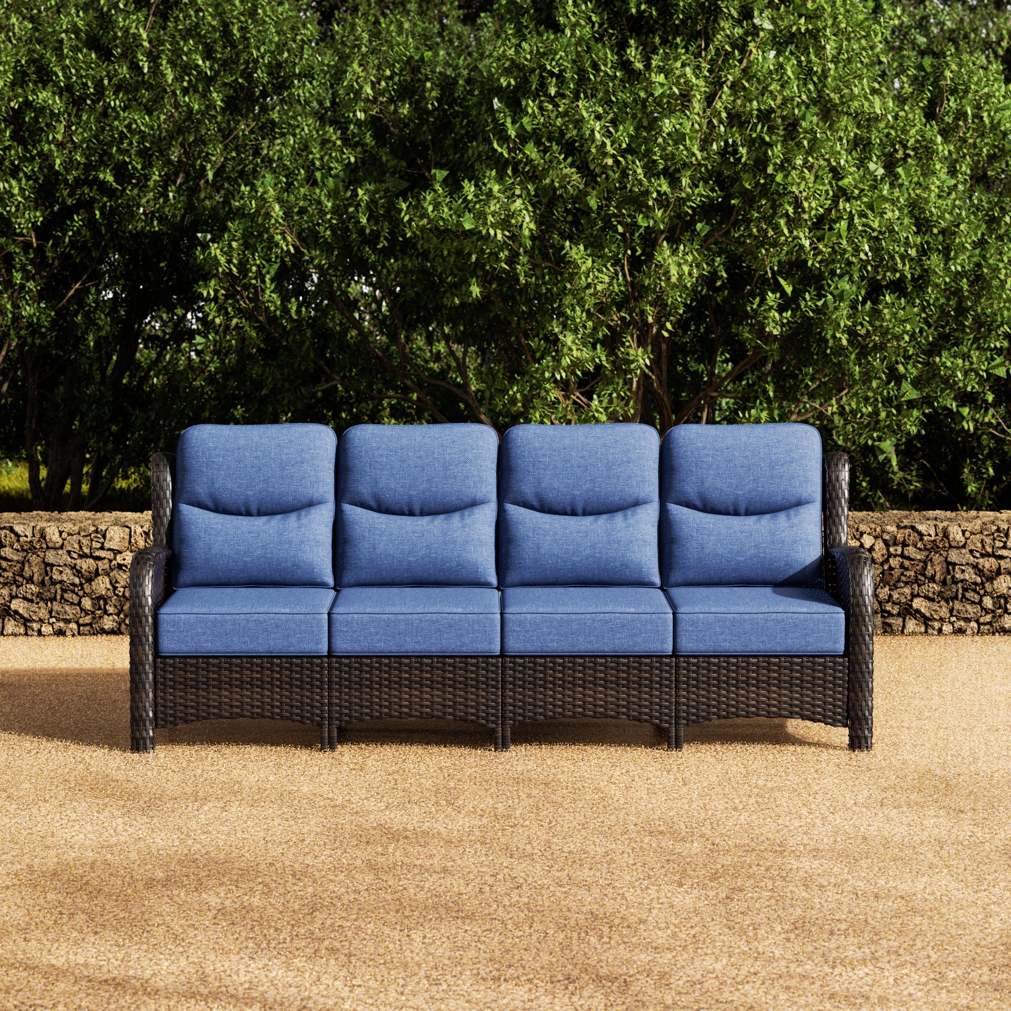 Hawthorne Patio Rattan 4 Seater Sofa With High Back Design & 6-Inch Cushions For Backyard