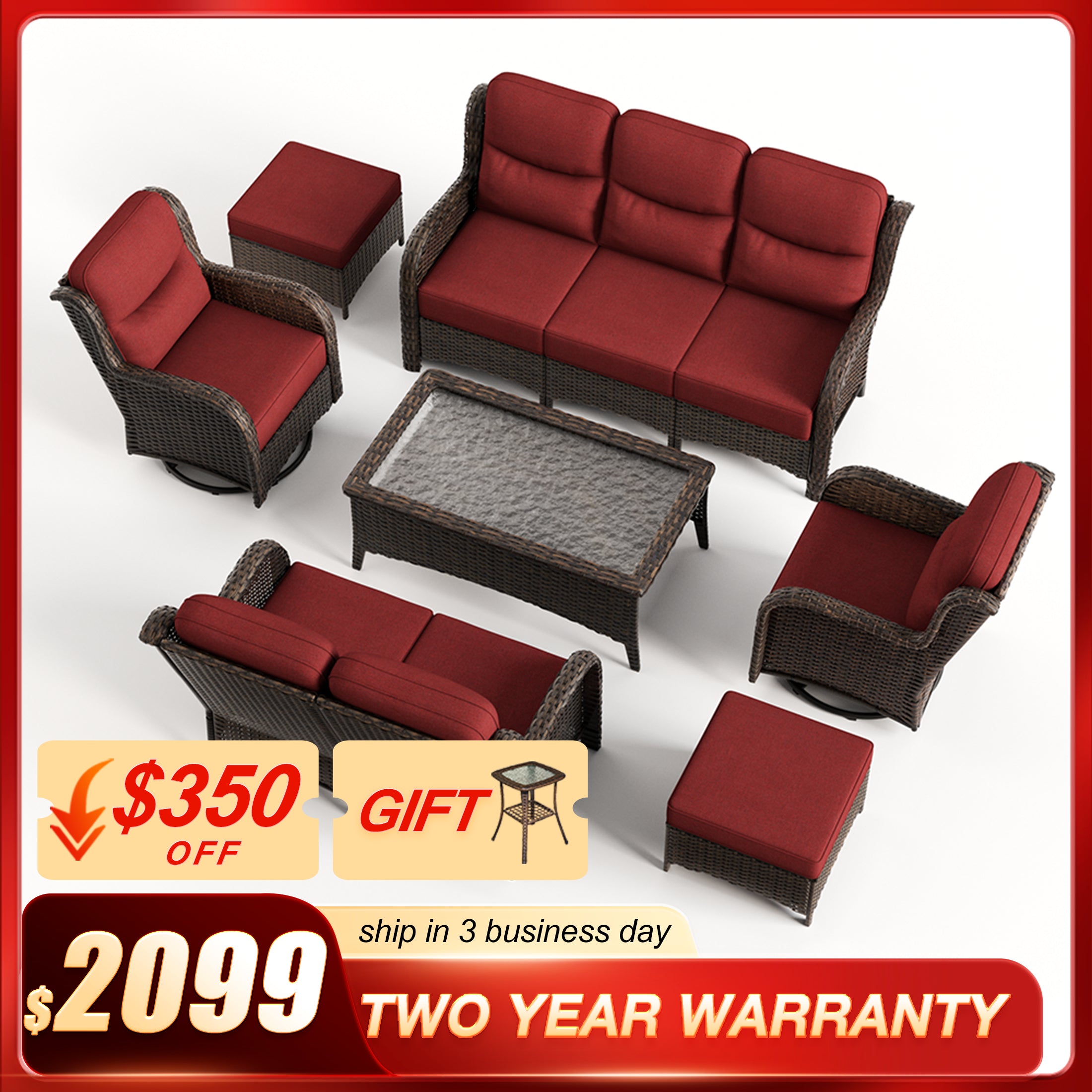 Hawthorne 7 Piece Patio Wicker Furniture Set With 3 Seater Sofa And Loveseat