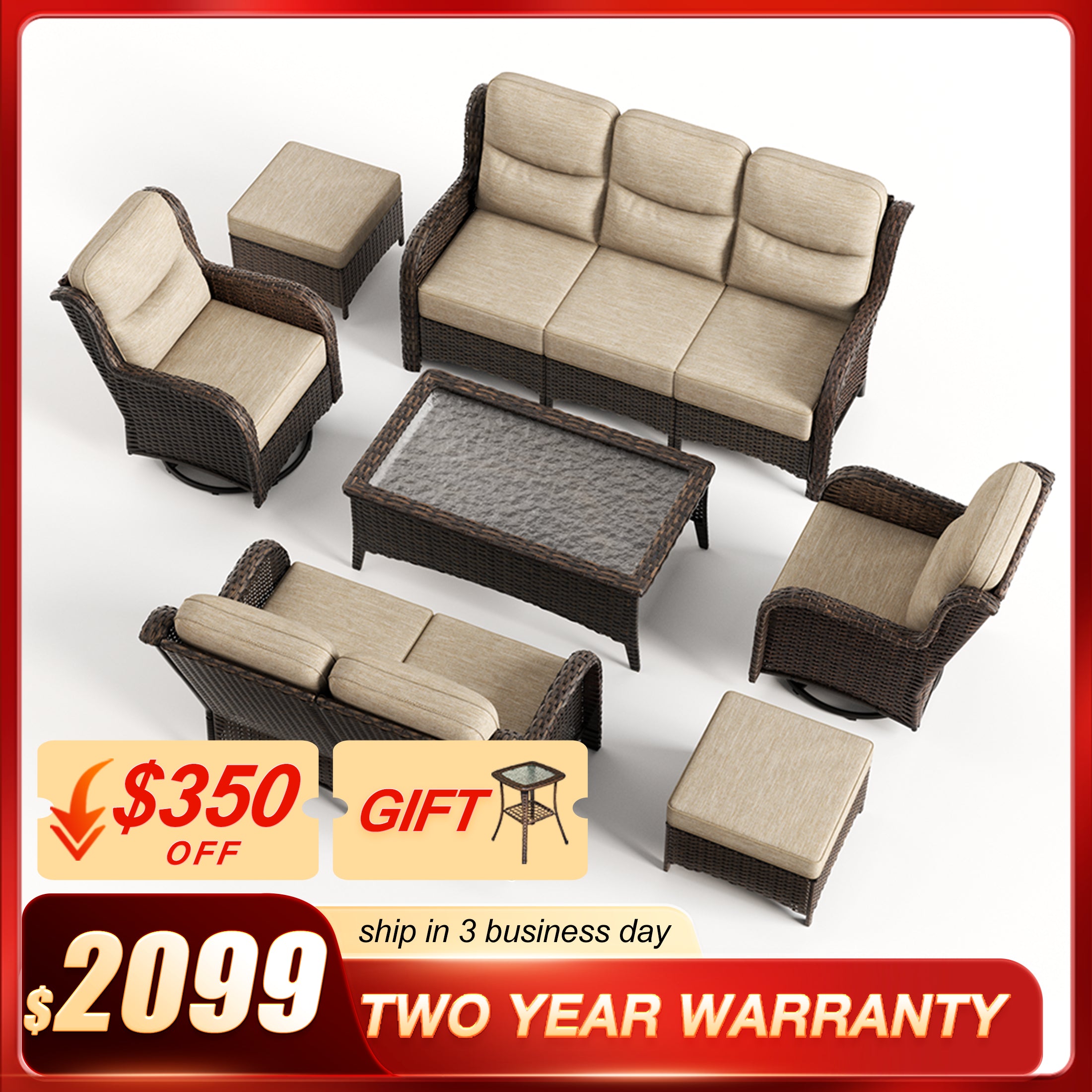 Hawthorne 7 Piece Patio Wicker Furniture Set With 3 Seater Sofa And Loveseat