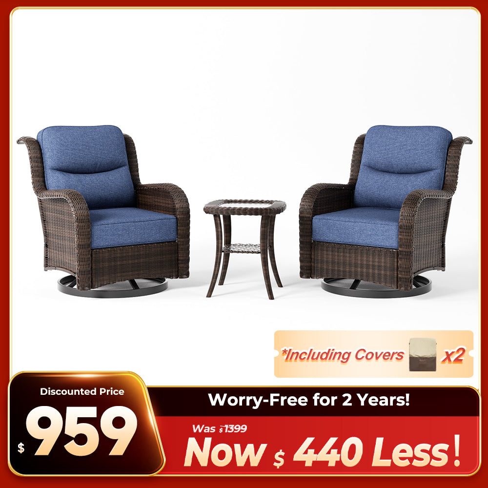 Ardenelle Luxury 3 Piece Patio Wicker Conversation Set With Side Table