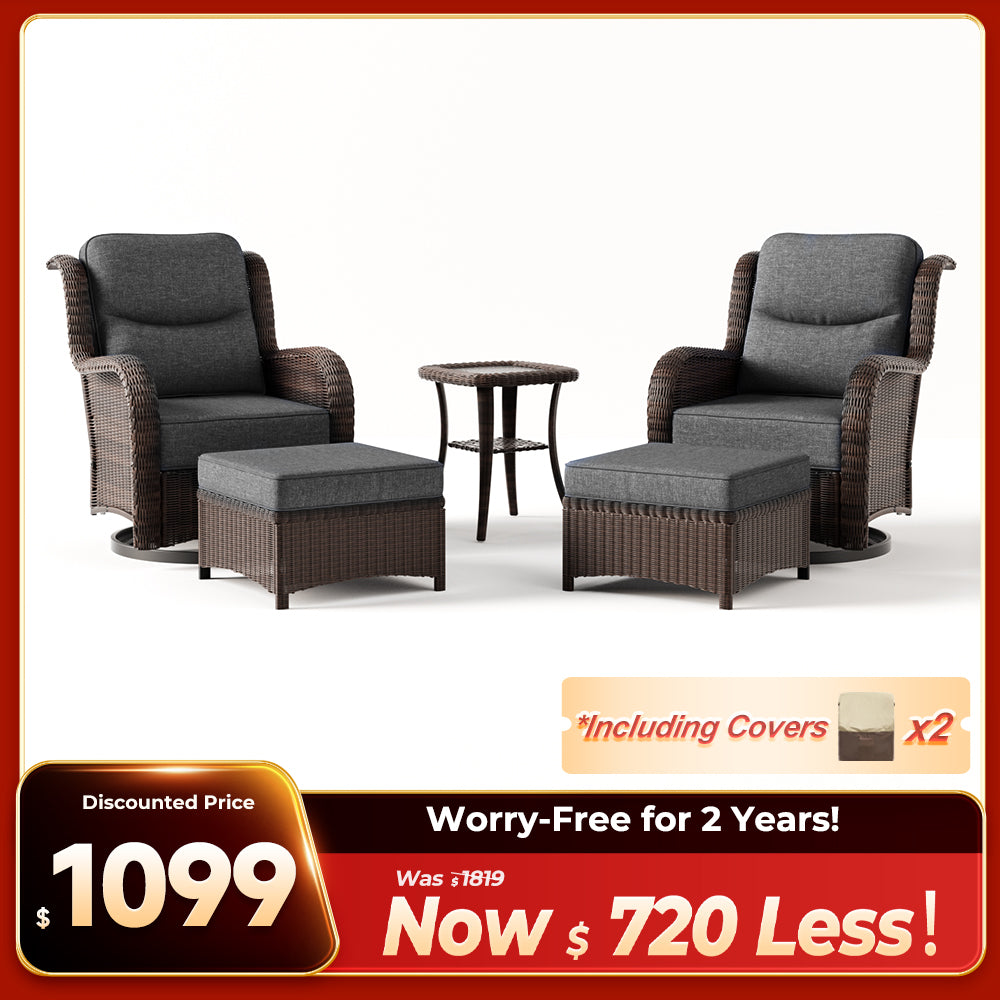 Ardenelle 5 Piece Patio Wicker Conversation Set With Ottomans