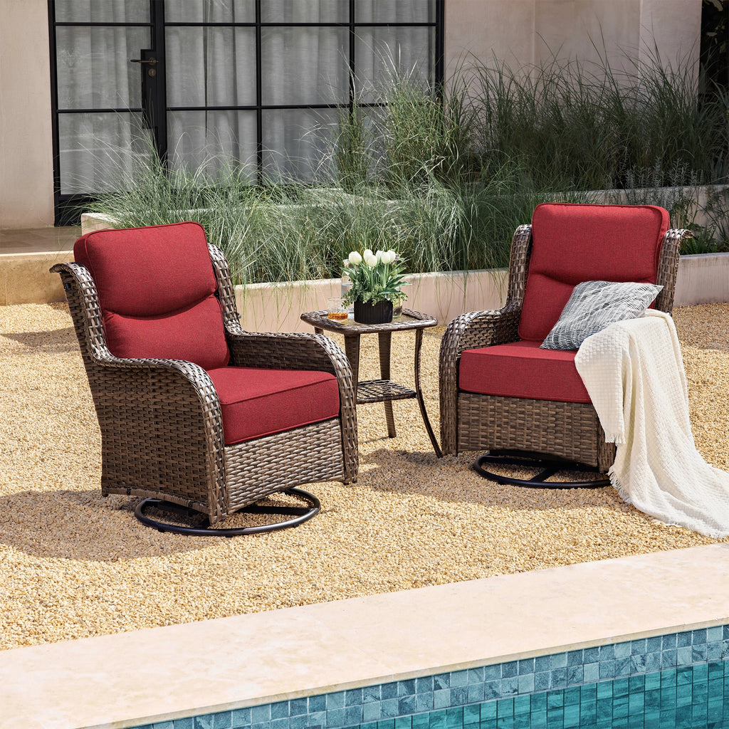 Hawthorne 3 Piece Outdoor Wicker 360° Swivel Conversation Set With Cus