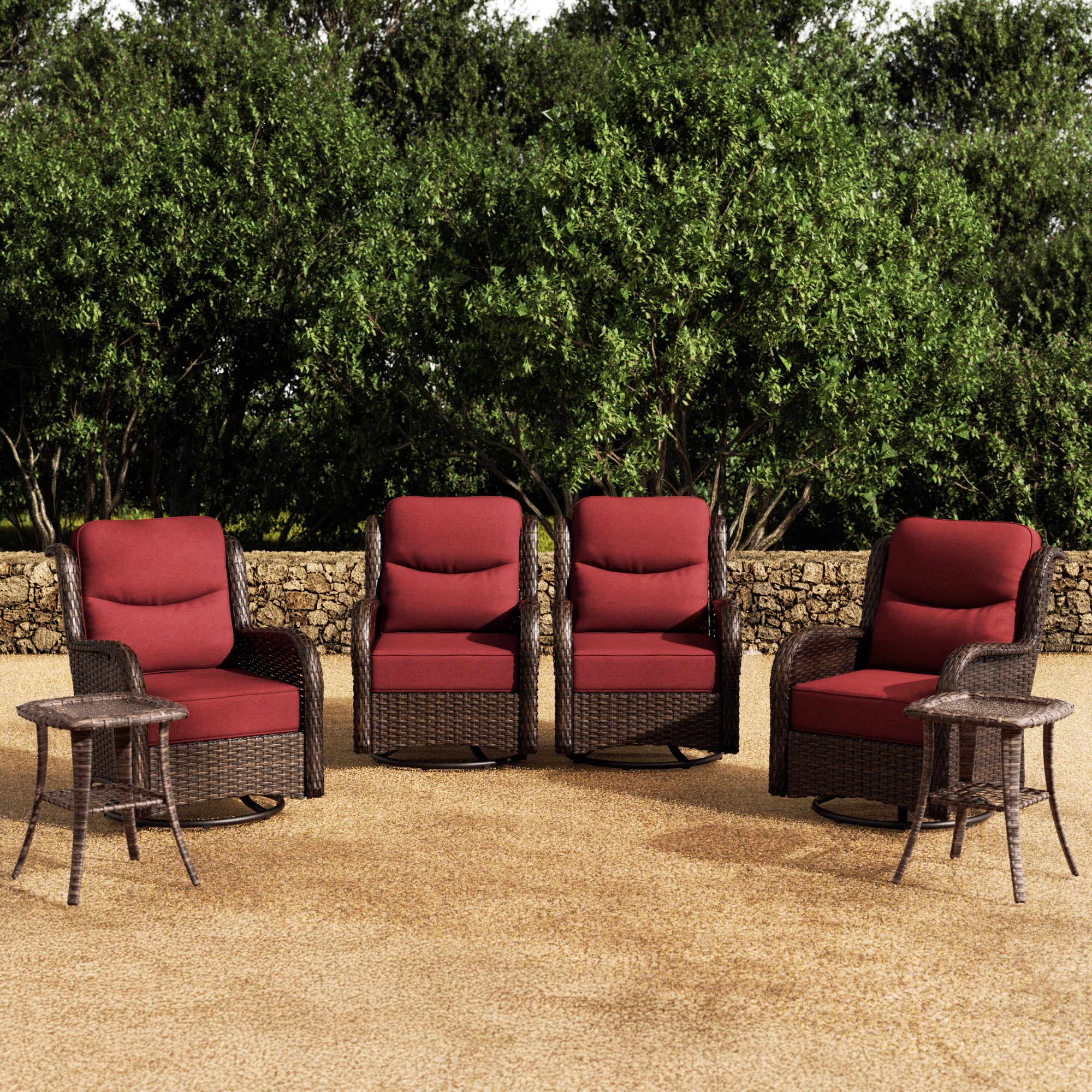 Hawthorne 6 Piece Patio Rattan Deck Conversation Set With Side Tables
