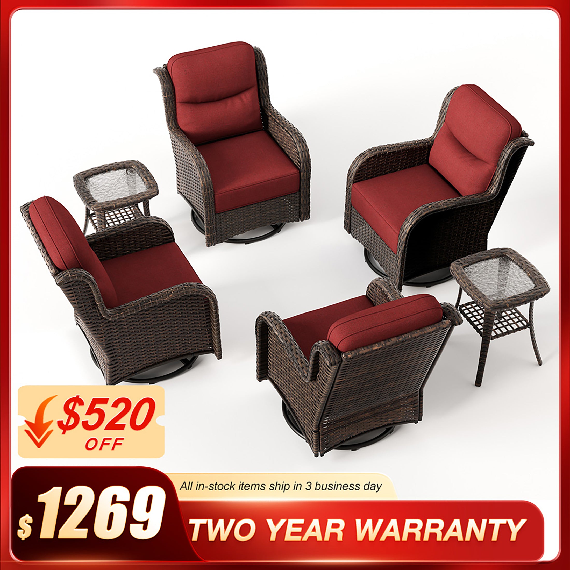 Hawthorne 6 Piece Patio Rattan Deck Conversation Set With Side Tables