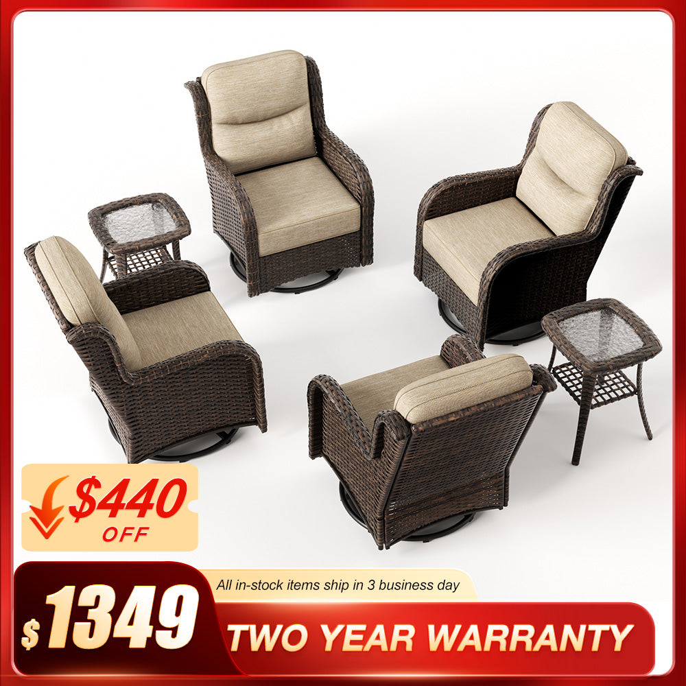 Hawthorne 6 Piece Patio Rattan Deck Conversation Set With Side Tables
