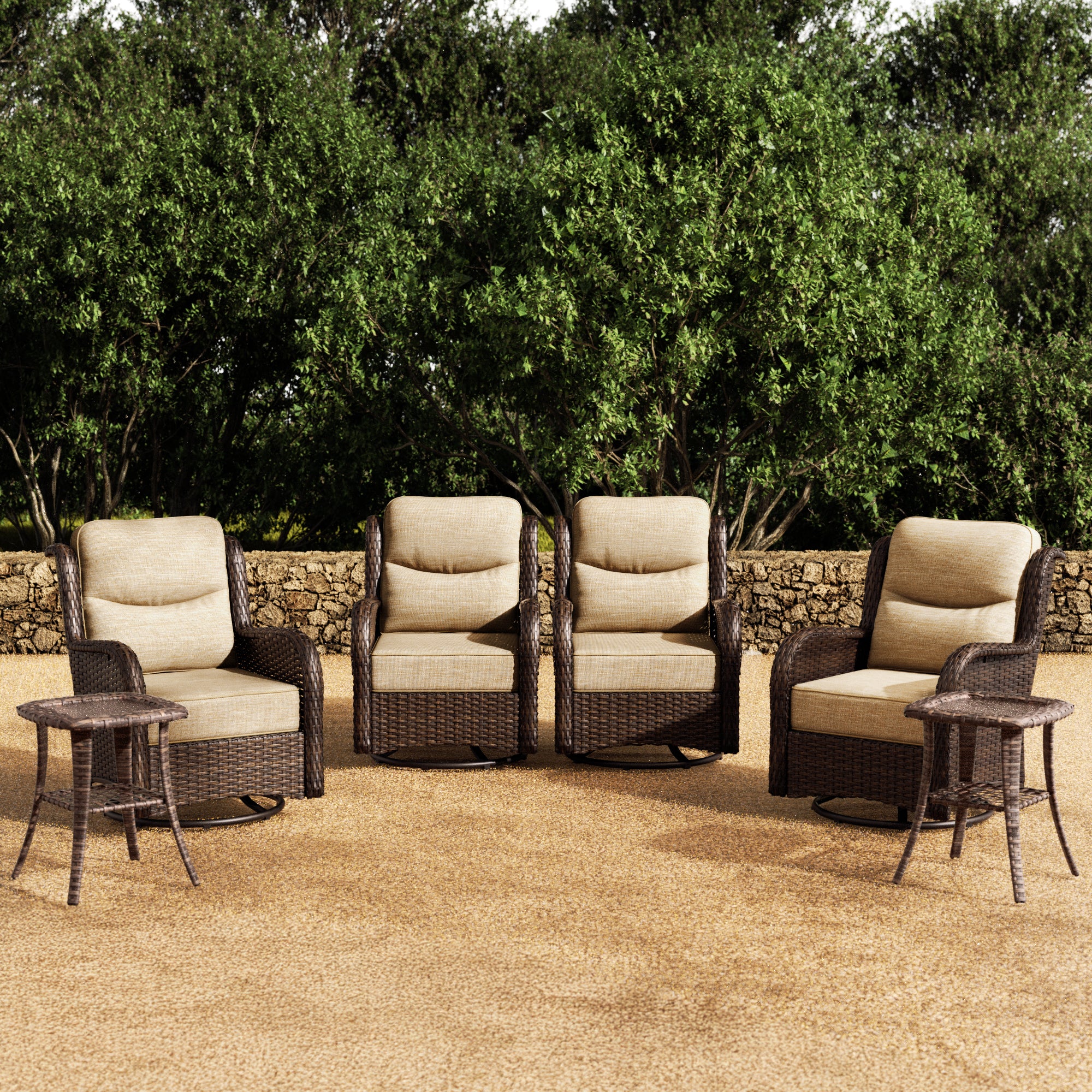 Hawthorne 6 Piece Patio Rattan Deck Conversation Set With Side Tables