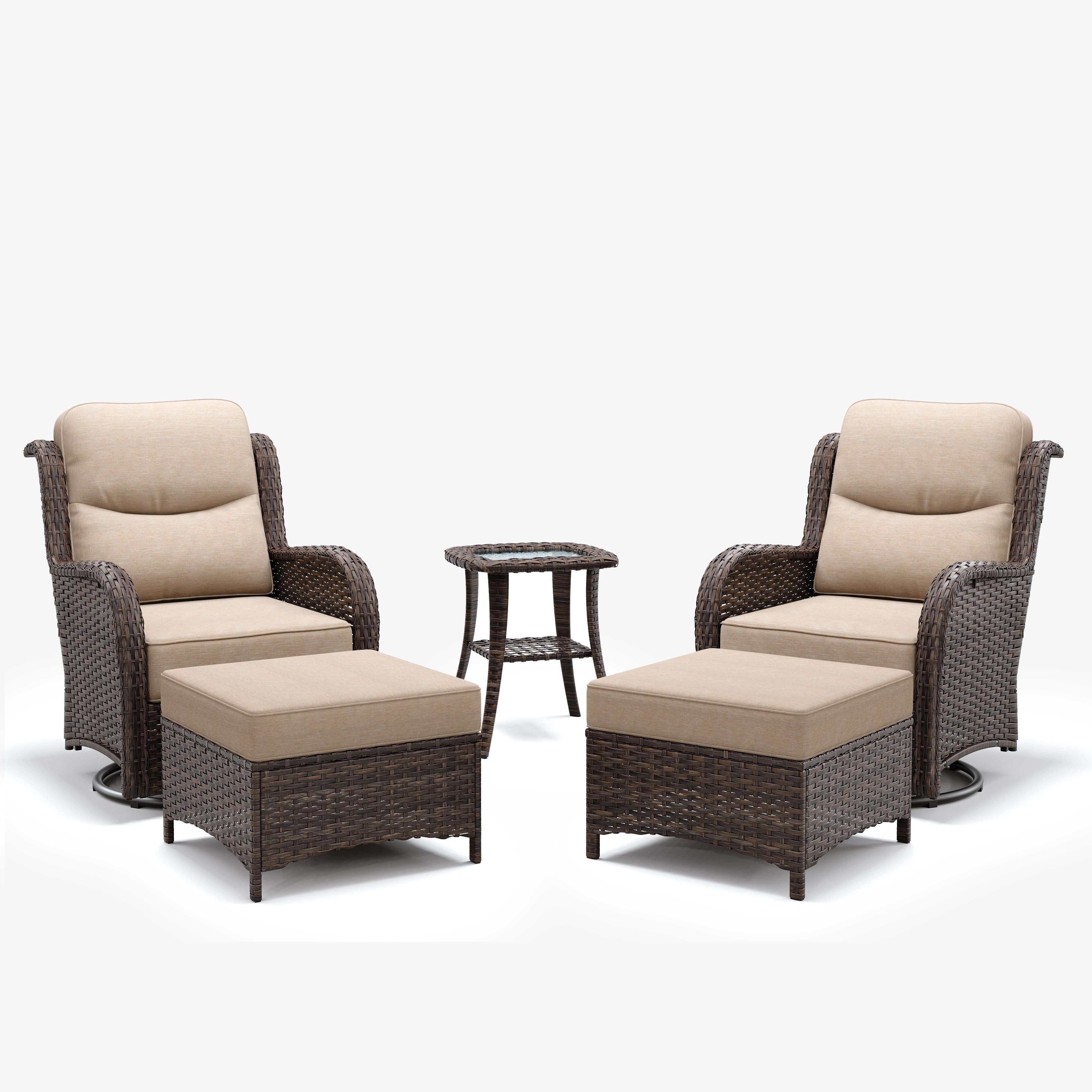 Swivel Glider Sand Conversation Set V2 With Ottomans