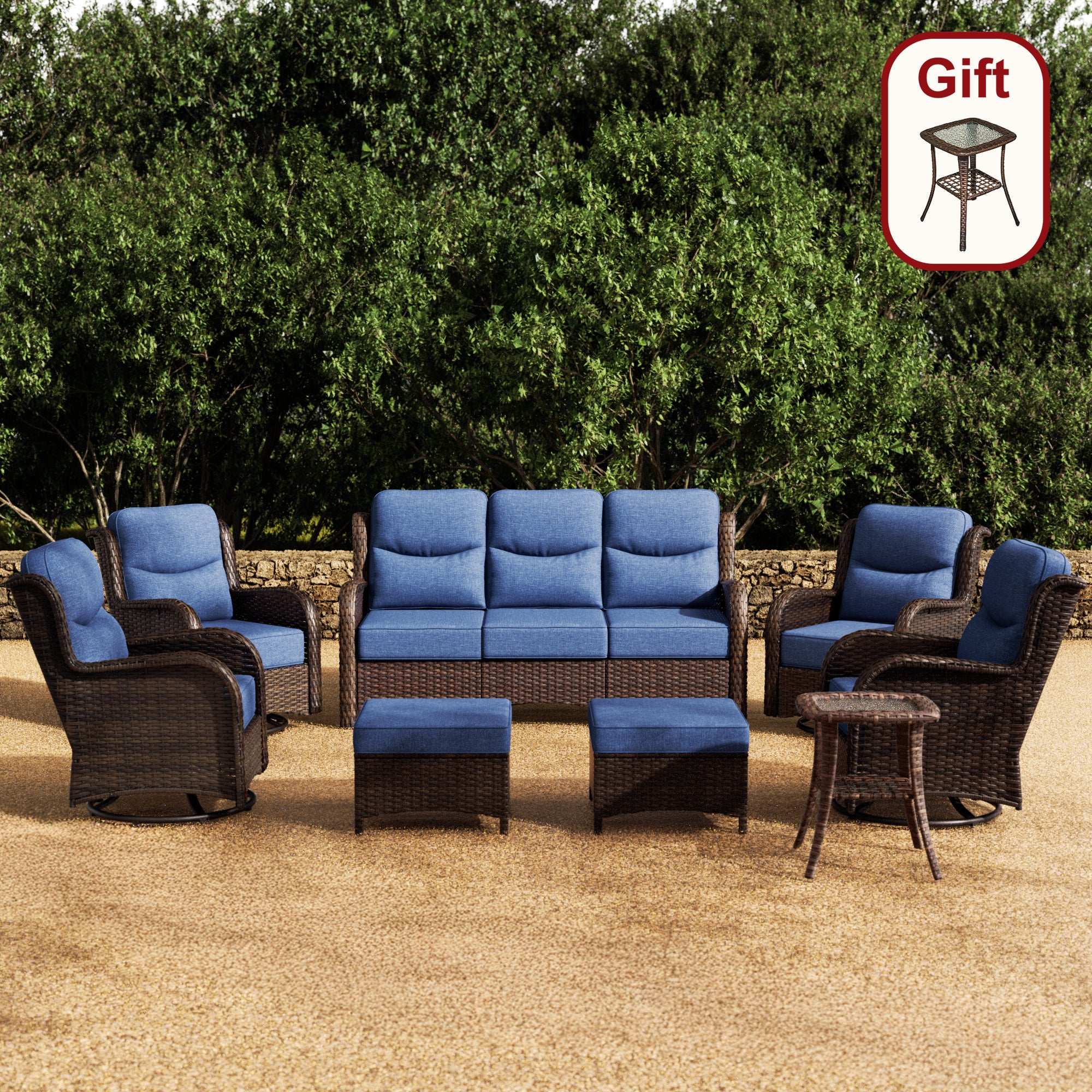 Hawthorne 8 Piece Outdoor Wicker Sofa Set With Swivel Chairs & Ottomans For Backyard
