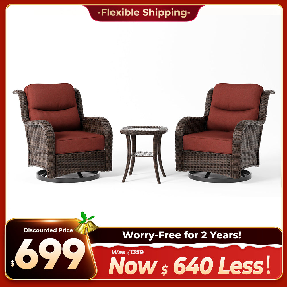 Ardenelle Luxury 3 Piece Patio Wicker Conversation Set With Side Table And Covers