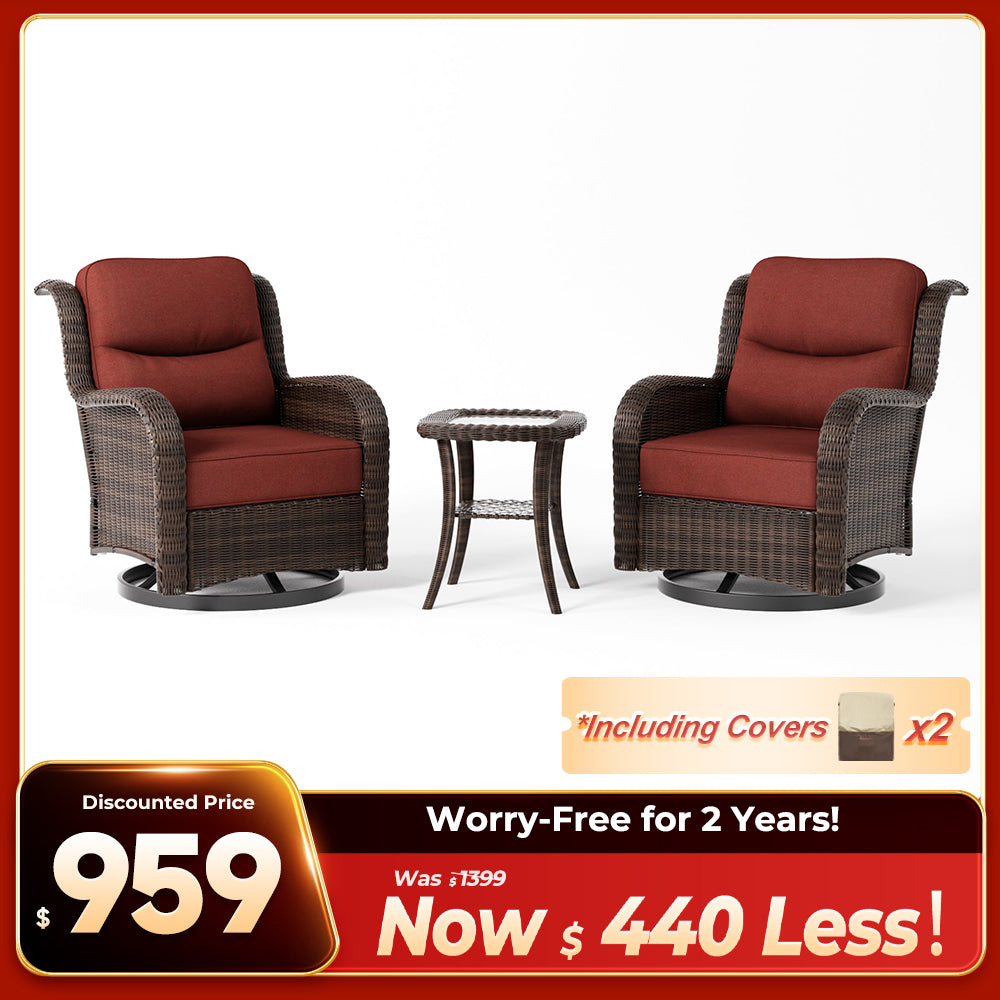 Ardenelle Luxury 3 Piece Patio Wicker Conversation Set With Side Table