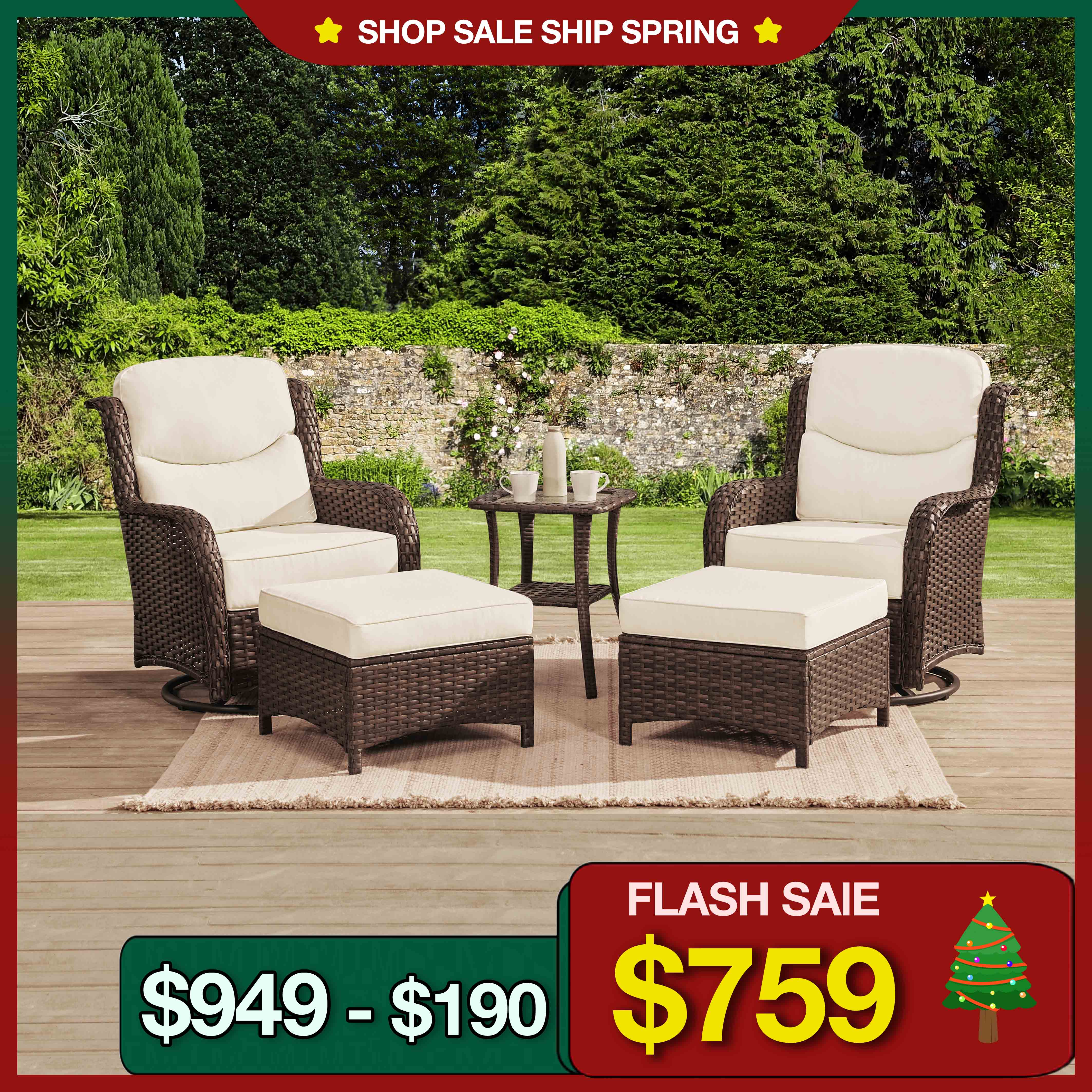 Swivel Glider White Conversation Set V2 With Ottomans