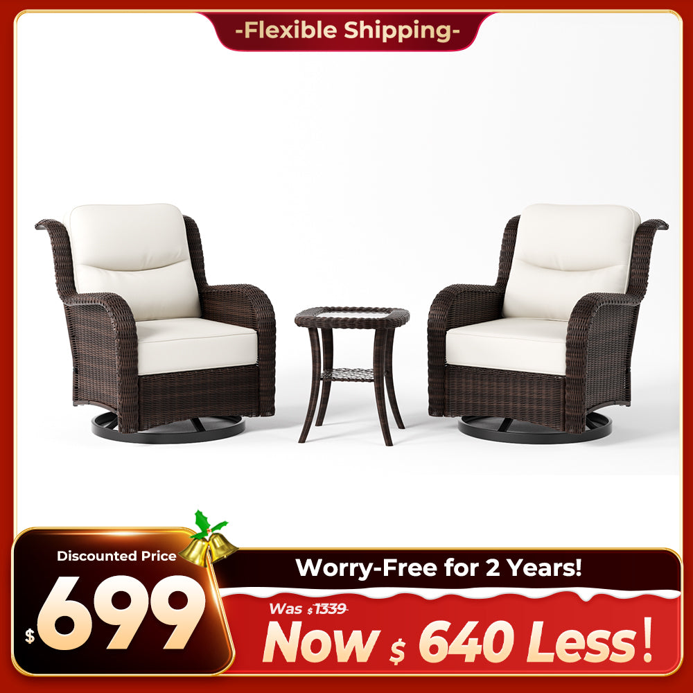 Ardenelle Luxury 3 Piece Patio Wicker Conversation Set With Side Table And Covers