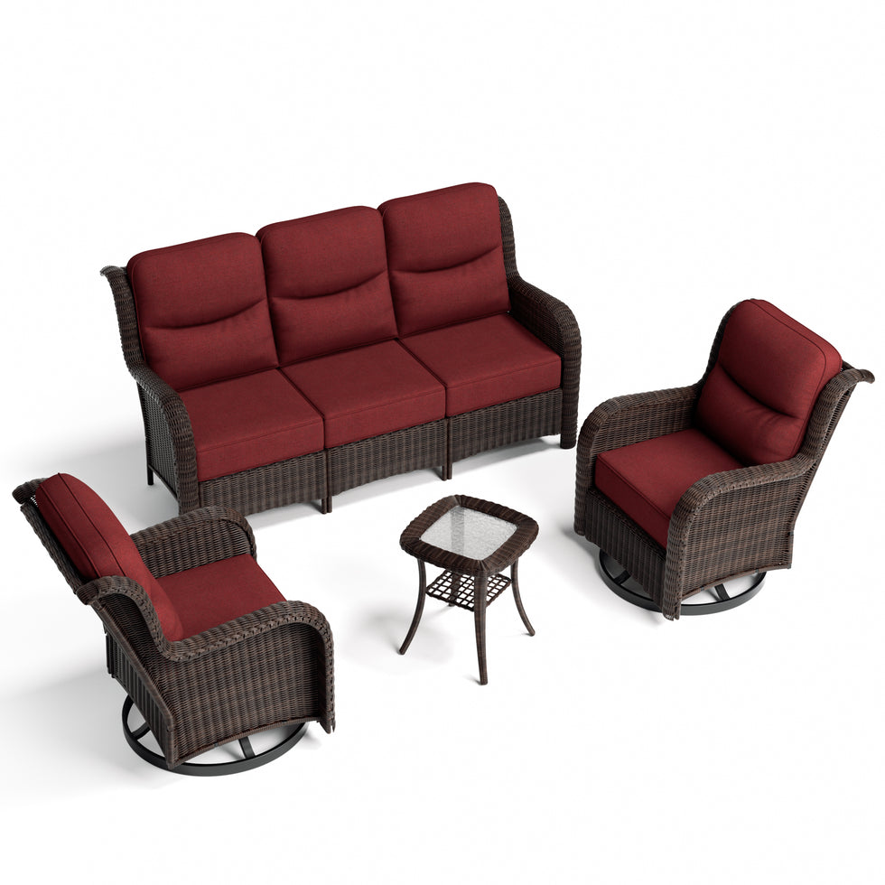 Ardenelle Luxury 5 Seater Patio Wicker Sofa Set With Side tables