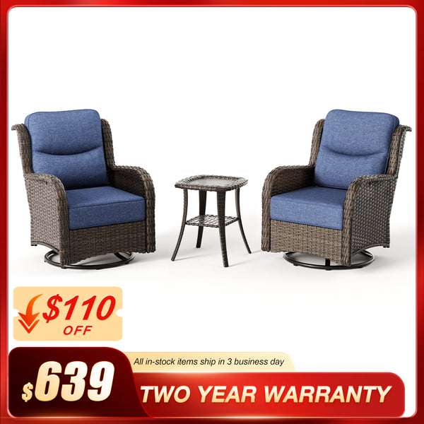 Hawthorne 3 Piece Outdoor Wicker 360° Swivel Conversation