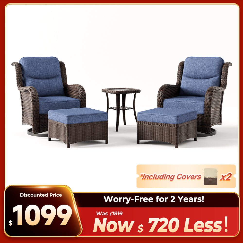 Ardenelle Luxury 5 Piece Patio Wicker Conversation Set With Ottomans