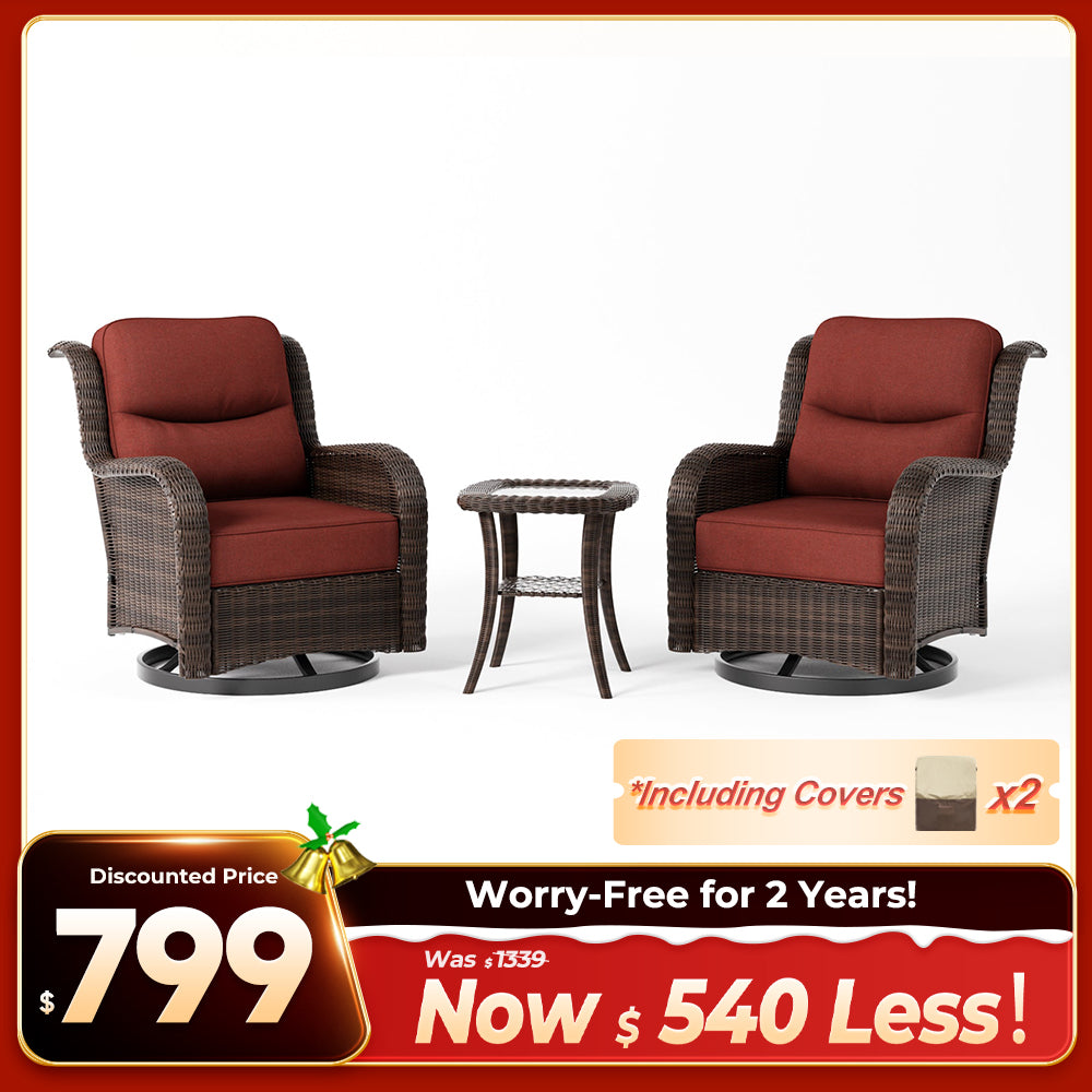 Ardenelle Luxury 3 Piece Patio Wicker Conversation Set With Side Table And Covers