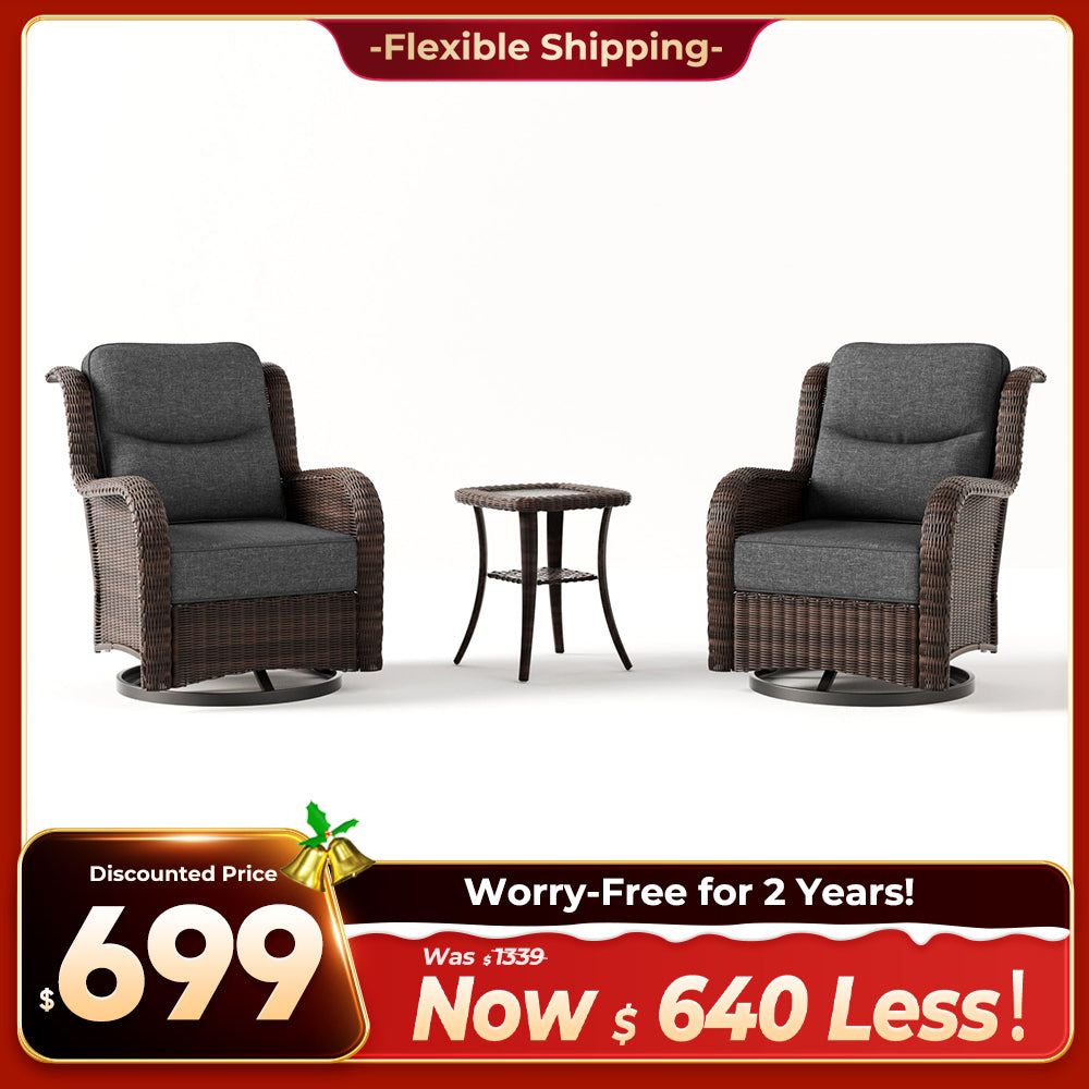 Ardenelle Luxury 3 Piece Patio Wicker Conversation Set With Side Table And Covers