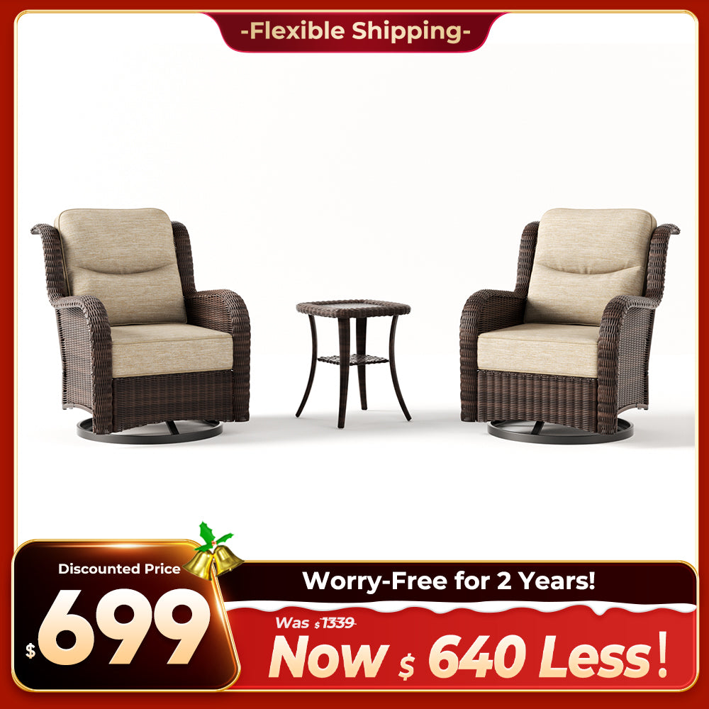 Ardenelle Luxury 3 Piece Patio Wicker Conversation Set With Side Table And Covers