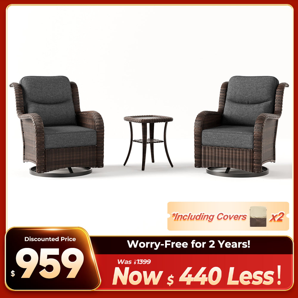 Ardenelle Luxury 3 Piece Patio Wicker Conversation Set With Side Table