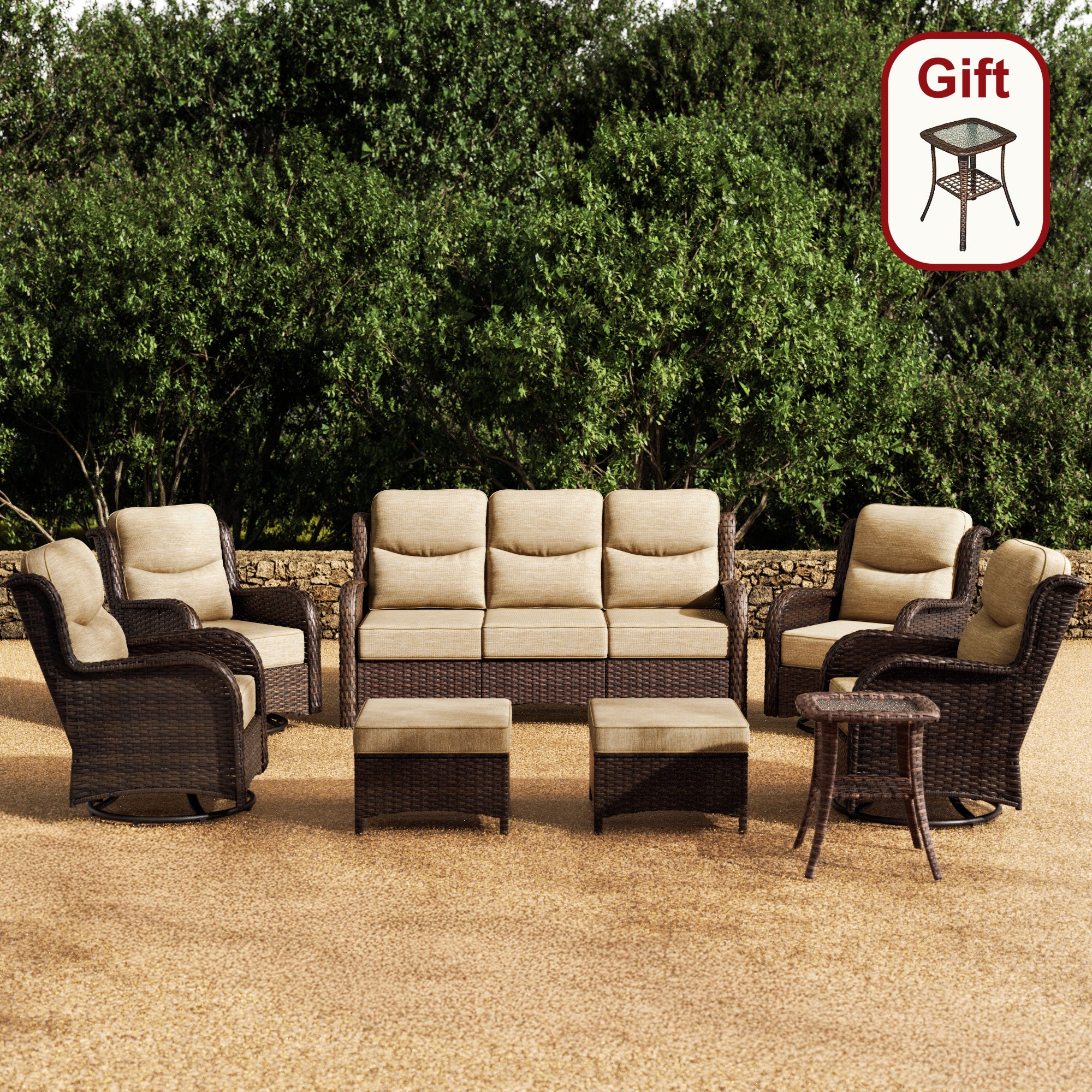 Hawthorne 8 Piece Outdoor Wicker Sofa Set With Swivel Chairs & Ottomans For Backyard