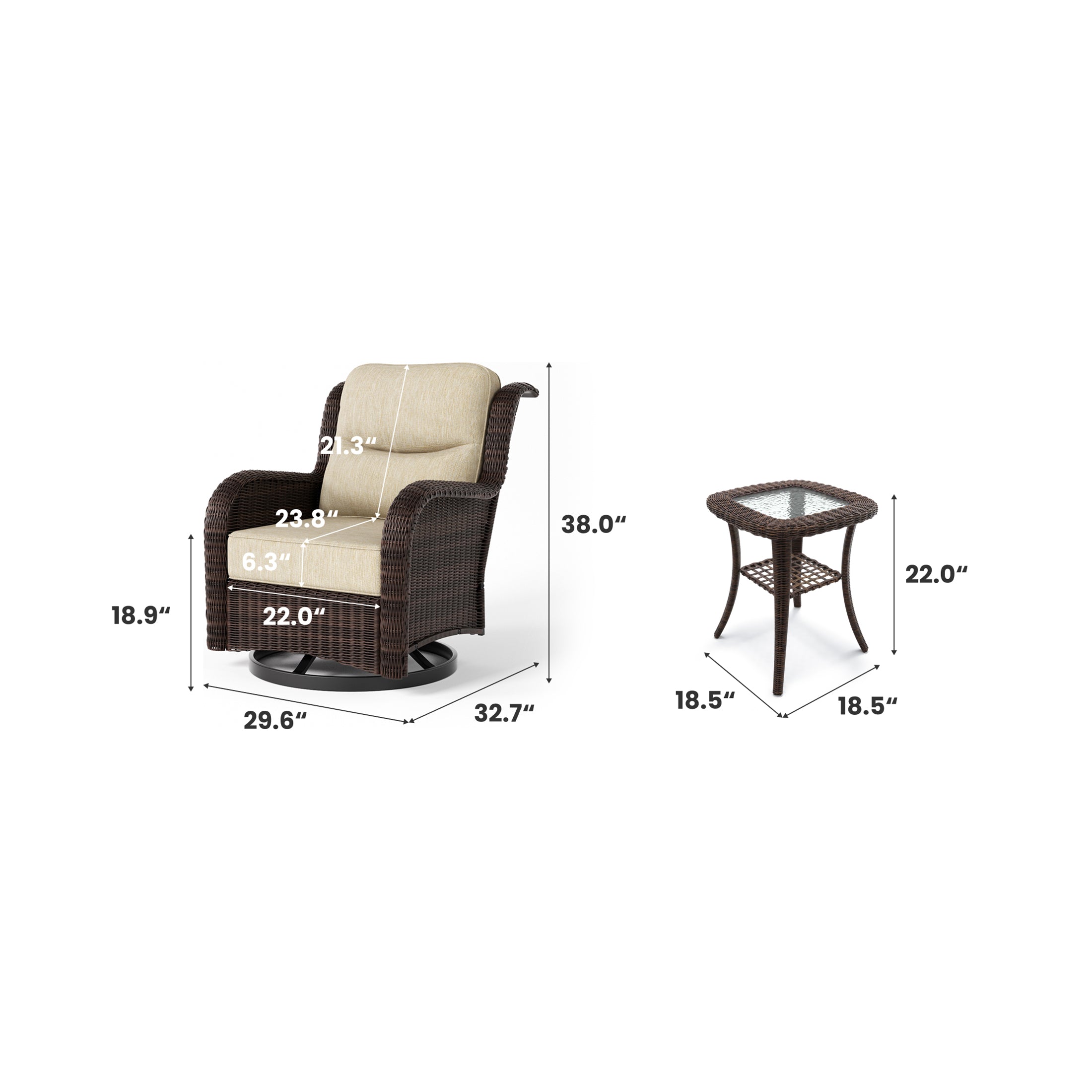 Ardenelle Luxury 3 Piece Patio Wicker Conversation Set With Side Table And Covers